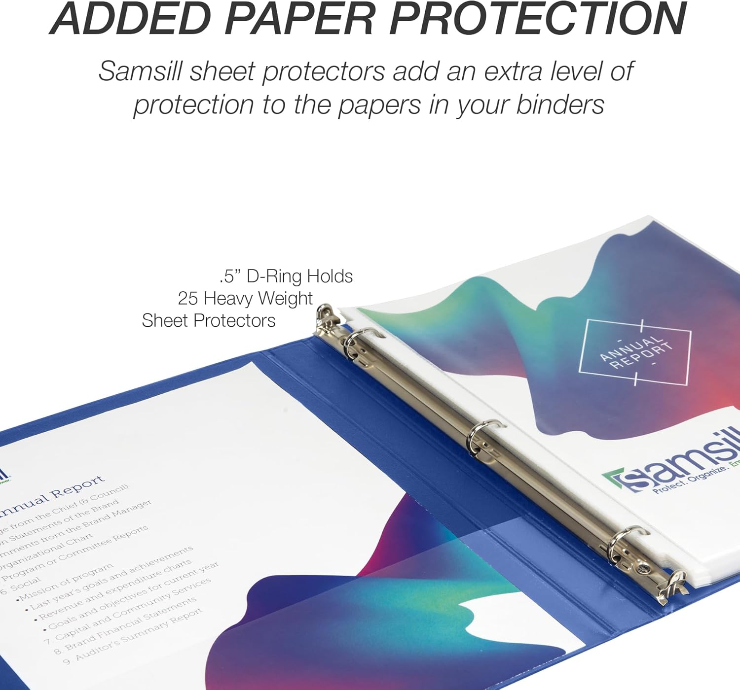 Samsill Carpeta duradera de 0.5 pulgadas, fabricada en los Estados Unidos, carpeta de anillos en D, carpeta transparente personalizable, azul,