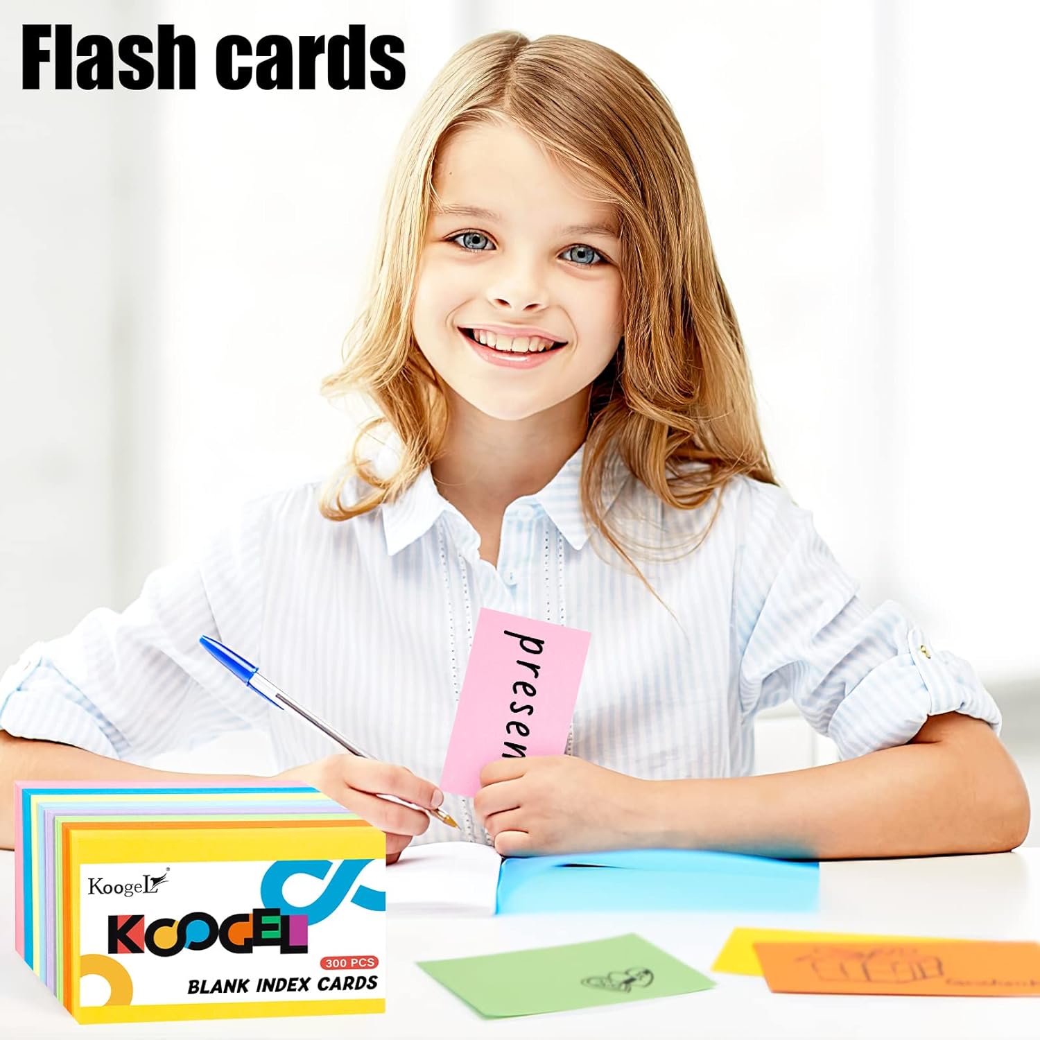 Koogel 300 tarjetas de índice en blanco, tarjetas de índice de 3 x 5 pulgadas, tarjetas de notas sin reglas, tarjetas de estudio, 8 colores neón
