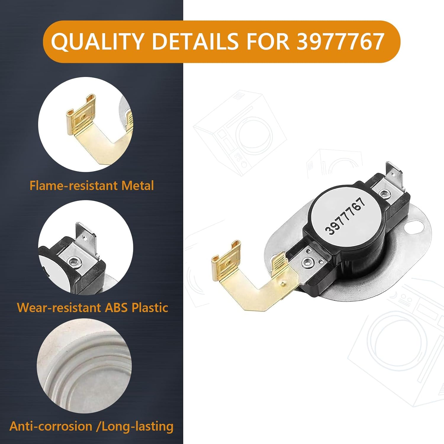 3977767 Parte de repuesto para termostato de secadora de Gattaidar compatible con secadora Kenmore Whirlpool que reemplaza WP3977767VP 3399693