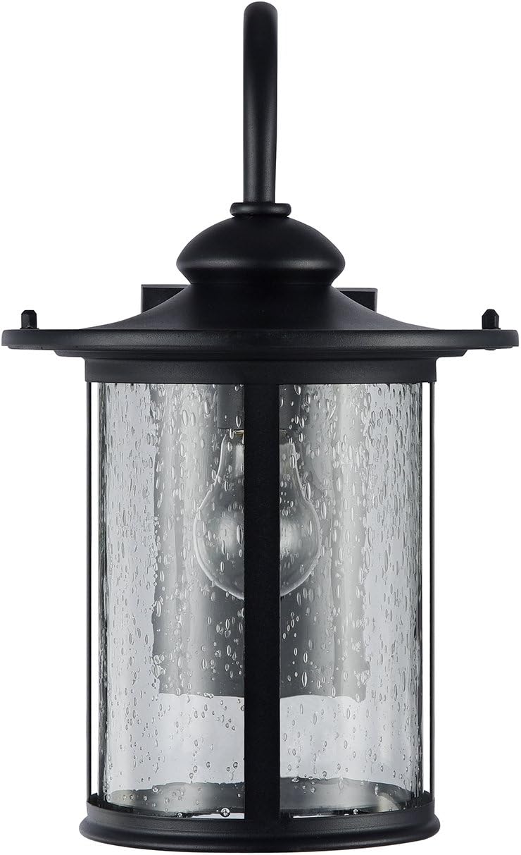 Edvivi Maia – Aplique de pared para exteriores de 1 luz, con acabado negro texturizado, luz moderna para cilindros, pantalla de vidrio transparente