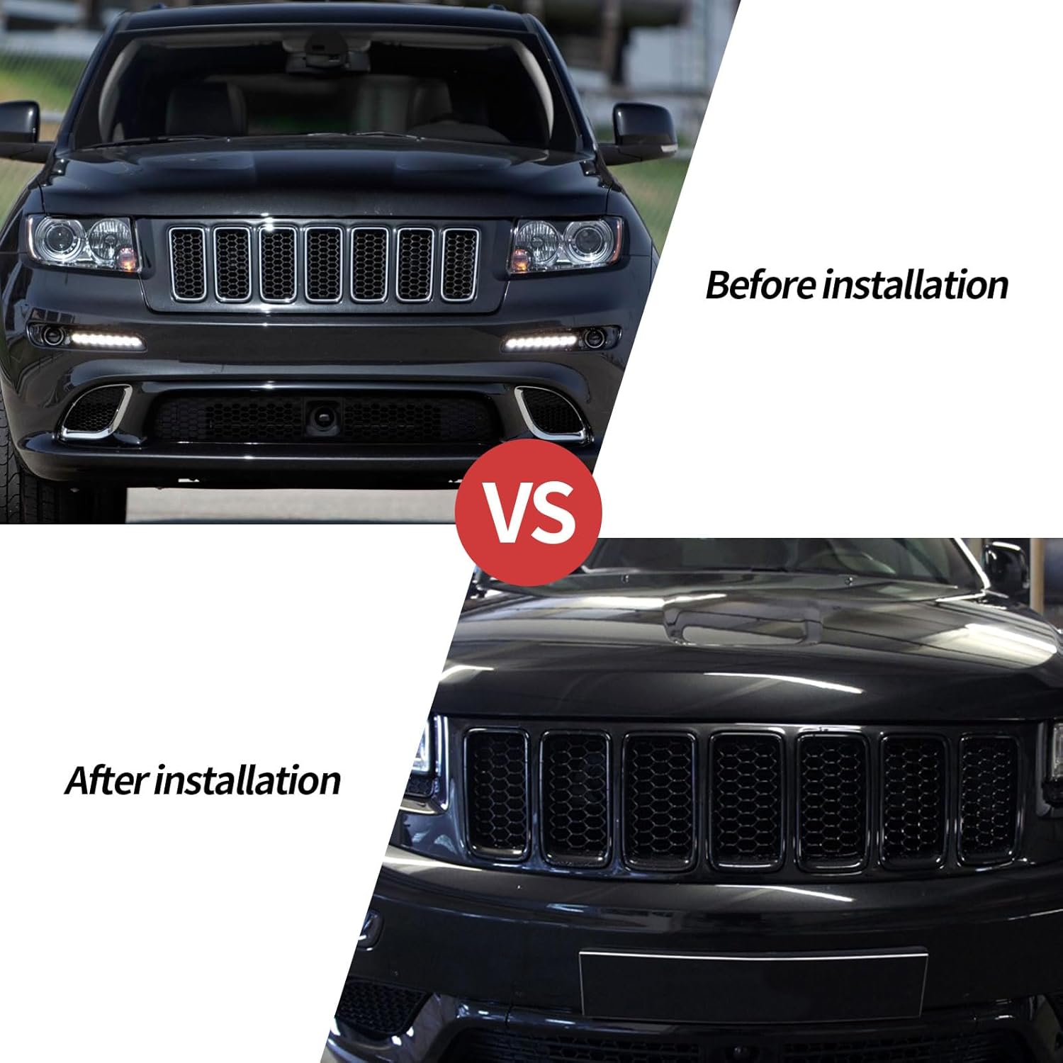 7 piezas de insertos de rejilla frontal de malla de panal negro brillante reemplazan para Jeep Grand Cherokee WK Laredo