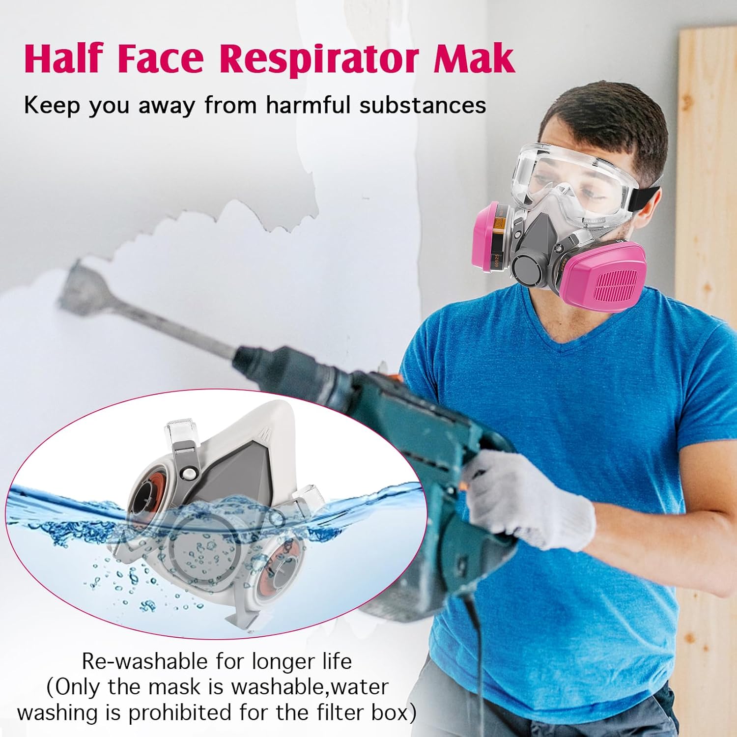 Panbear Respirador químico activo de gases de carbono – para vapor, pintura, polvo, formaldehído, lijado, pulido, pulverización, pulido a máquina