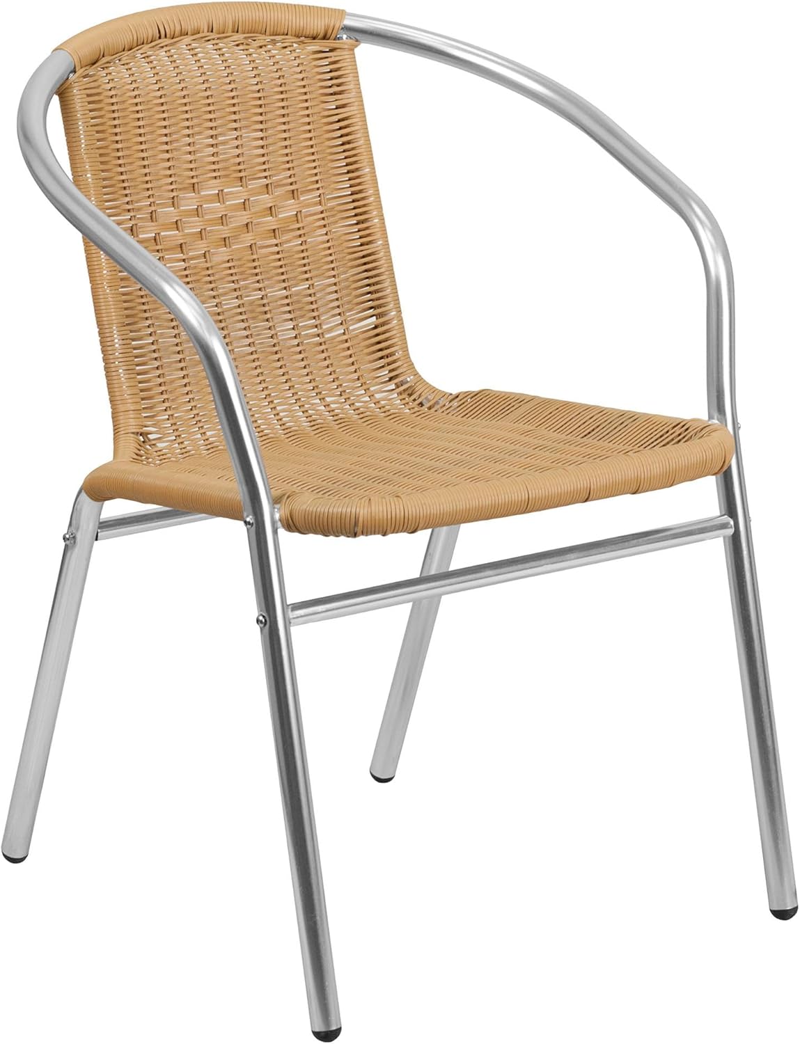 23.5″ redondo para interiores y exteriores juego de mesa de restaurante de aluminio con 2, color beige sillas de ratán