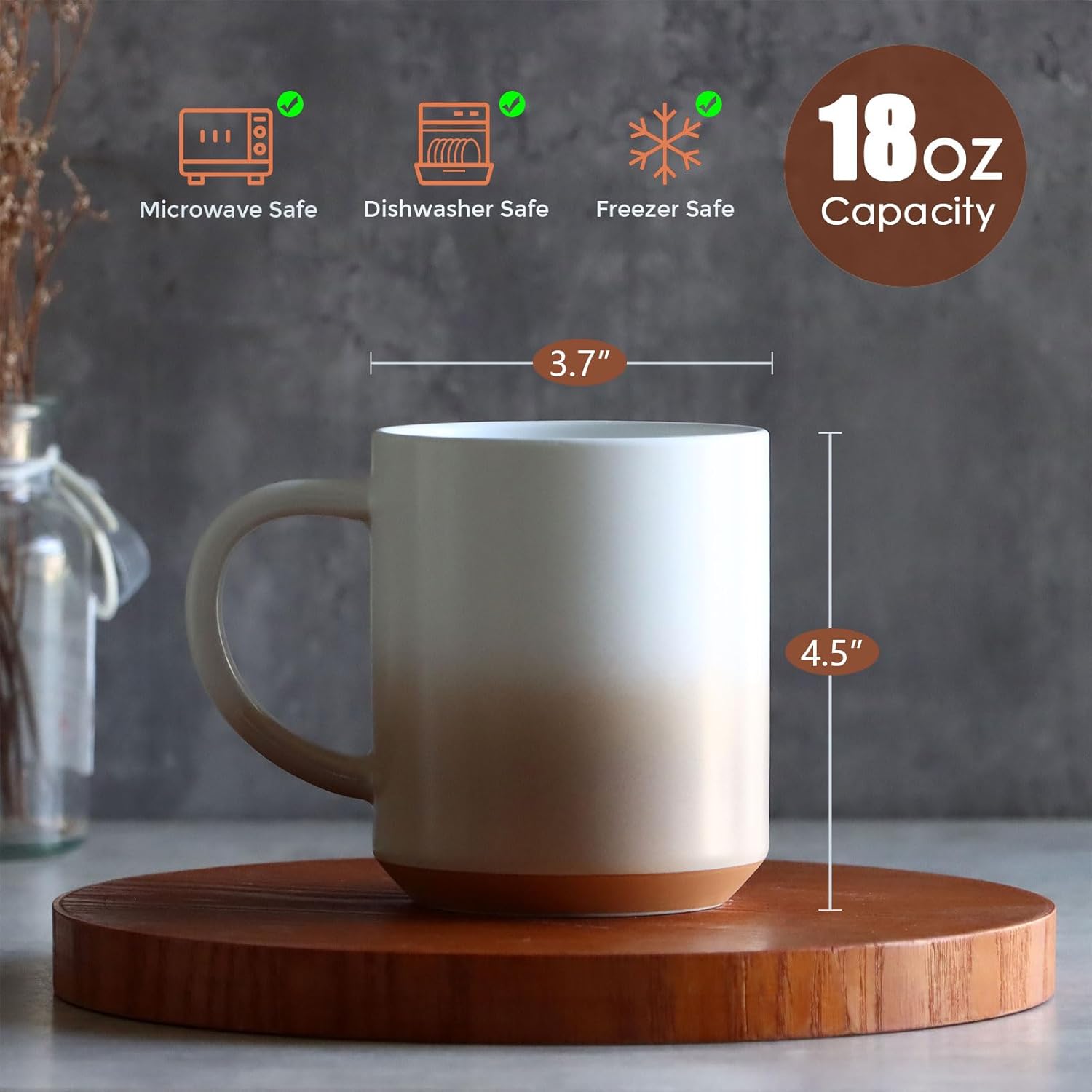 Taza de café grande de 18 onzas, taza de cerámica con asa, apta para microondas, regalo para familiares, amigos y parejas, color blanco