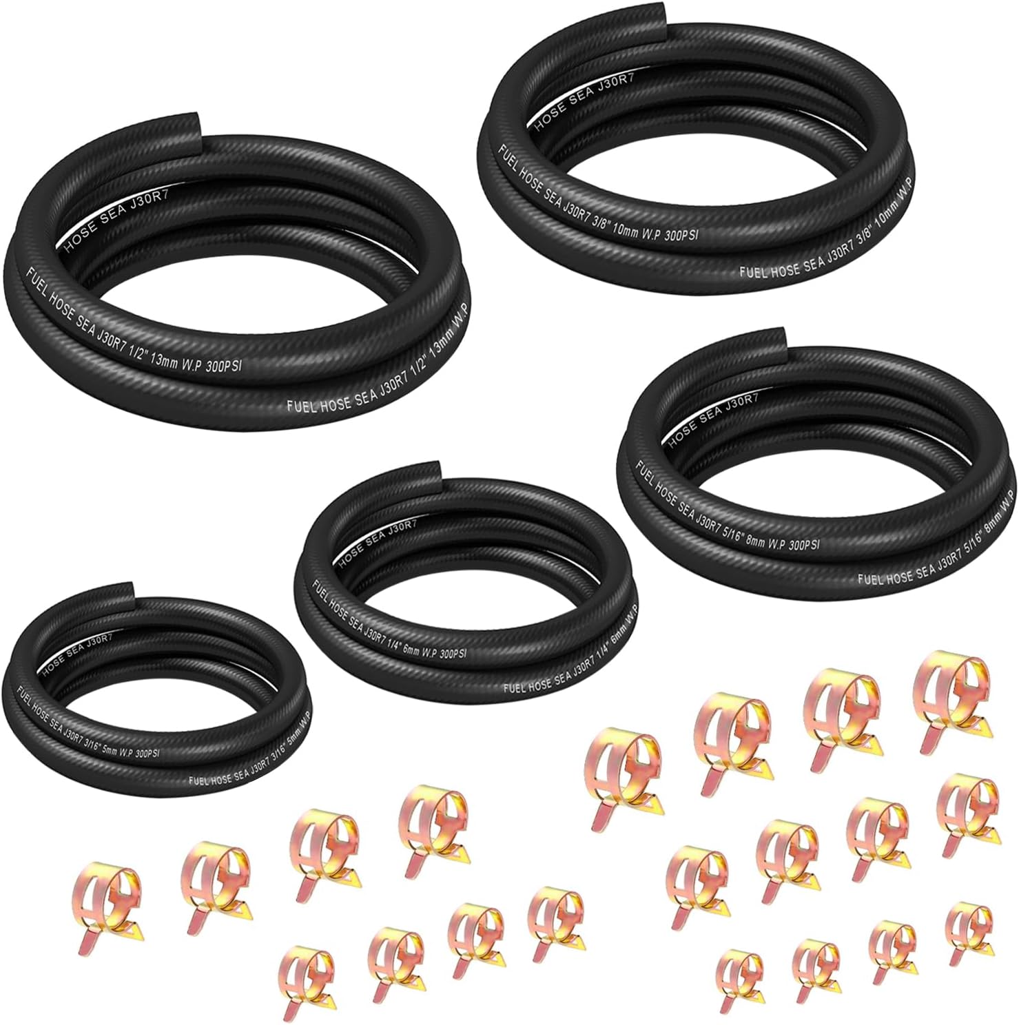 smseace Kit de manguera de combustible de 5 tamaños de 3.3 pies, 25 piezas, 38 pulgadas, 12 pulgadas, 516 pulgadas, 14 pulgadas, 316 pulgadas, ID