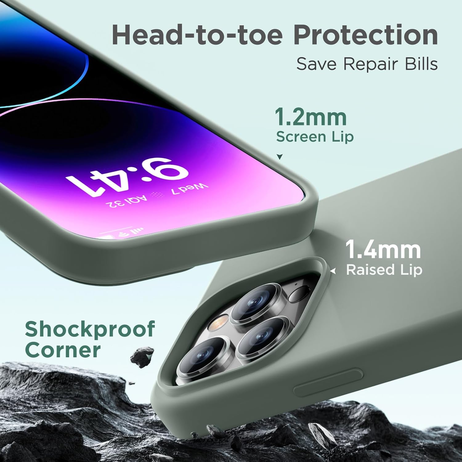 Cordking Funda para iPhone 14 Pro Max, silicona líquida de alta calidad a prueba de golpes para iPhone 14 ProMax con forro de microfibra suave