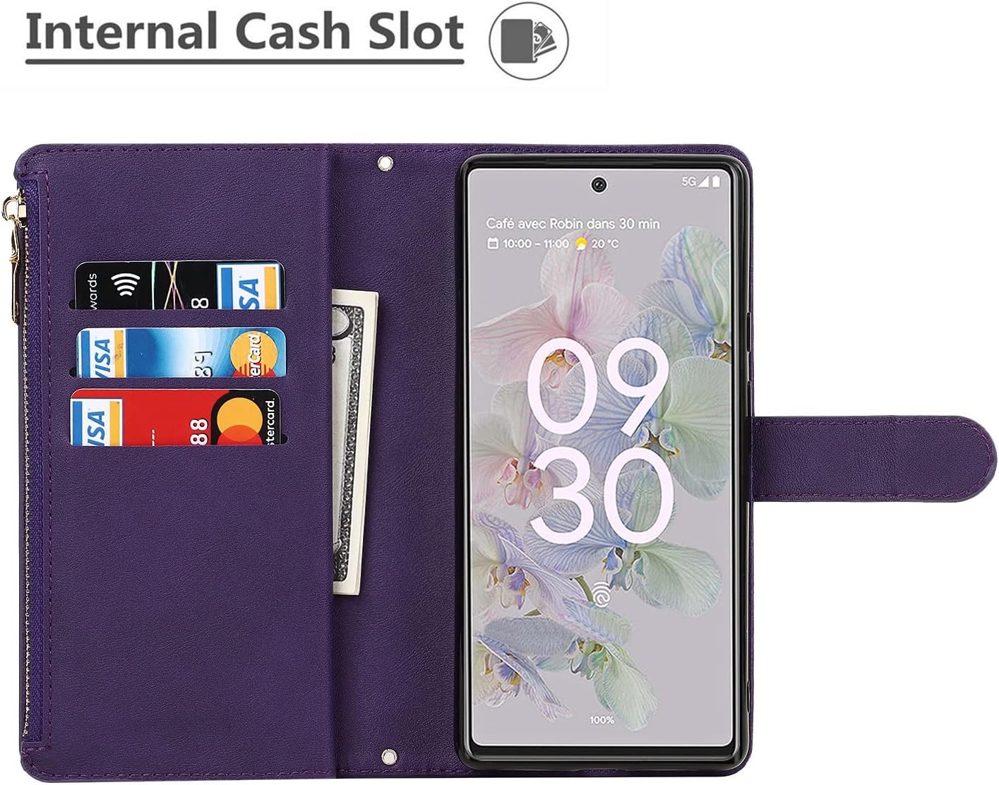 iCoverCase Funda tipo cartera para Google Pixel 6a con soporte para tarjetas, función atril, funda de piel sintética con cordón ajustable para