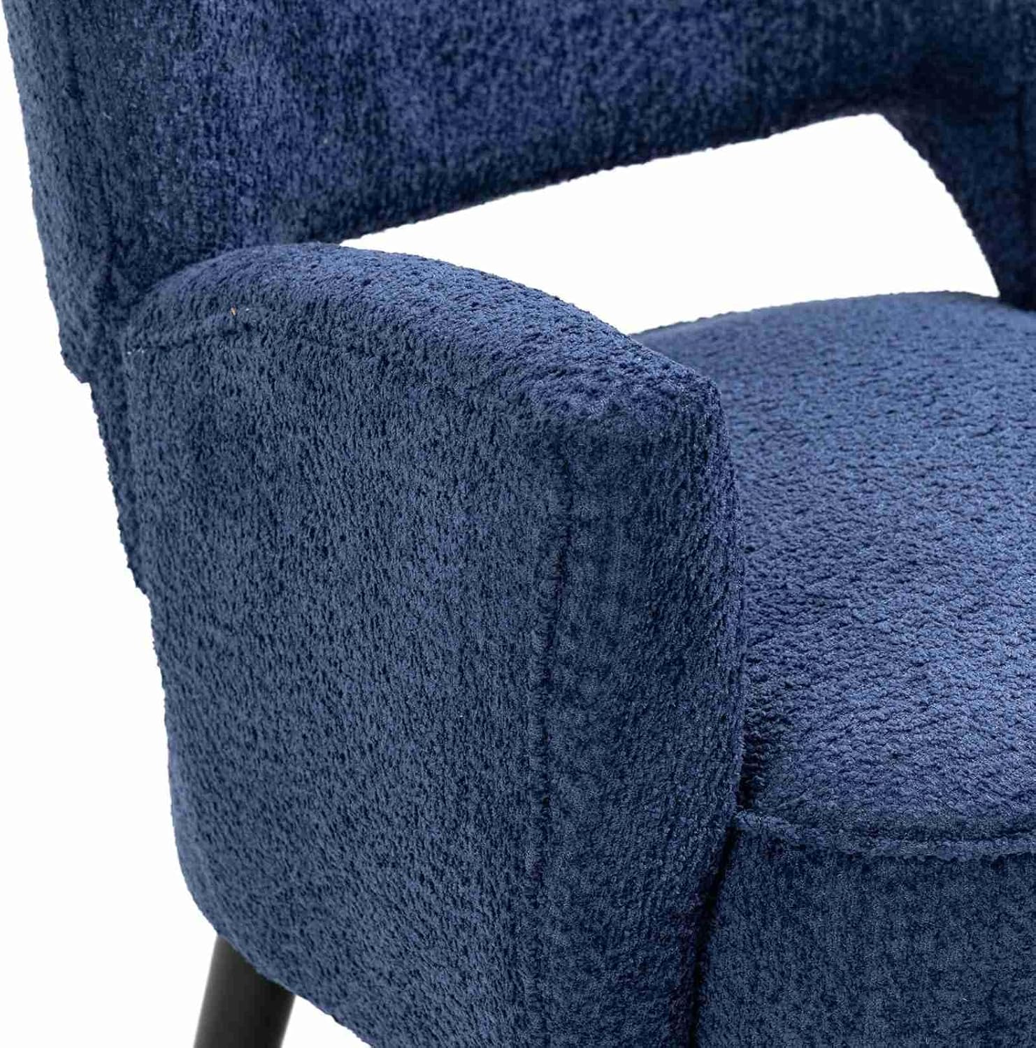 Silla decorativa de tela con asiento tapizado, moderna y elegante silla de sala de espera con brazos de madera maciza, color azul claro