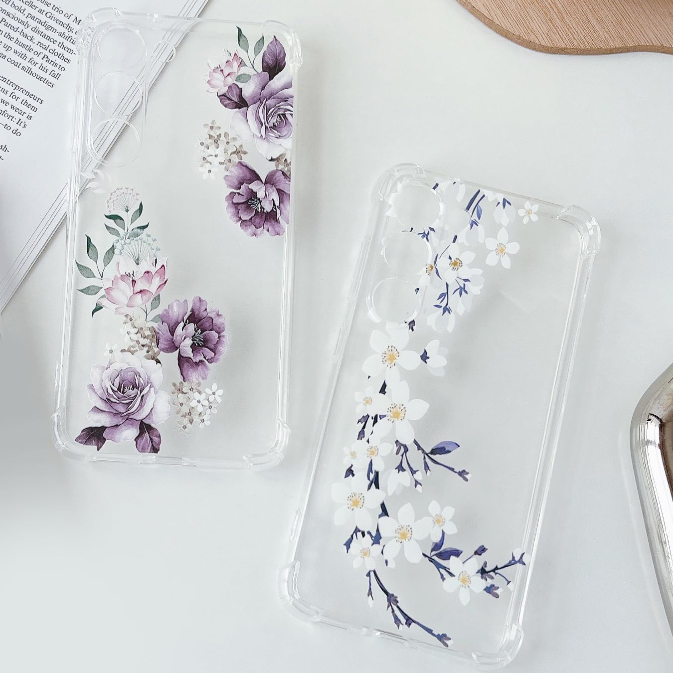 DEFBSC Funda suave compatible con Samsung Galaxy S23, diseño de estampado floral transparente, TPU flexible a prueba de golpes, para mujeres y