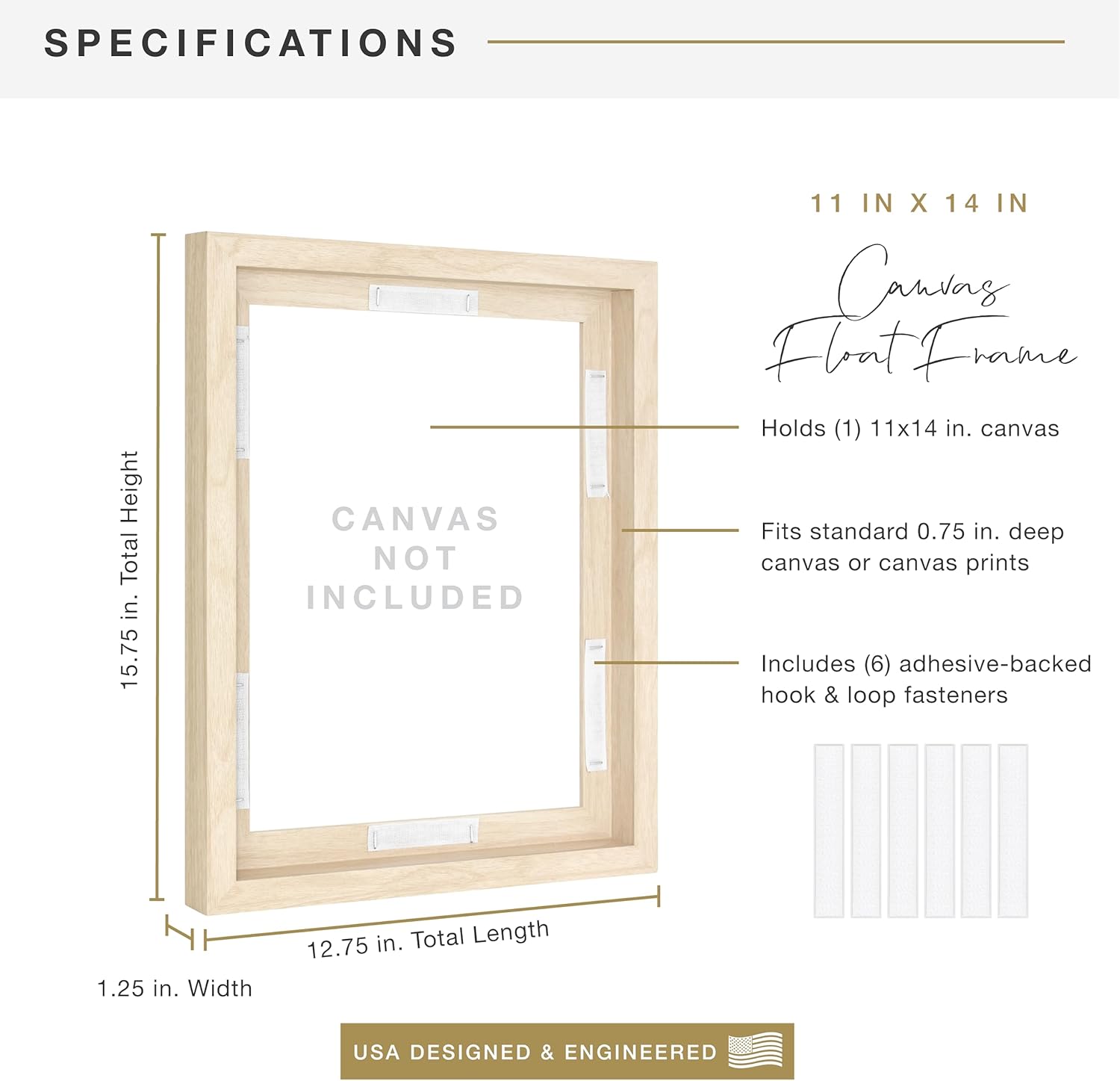 MCS Marco de lienzo flotante, marcos de arte para pinturas en lienzo con cierres adhesivos y accesorios para colgar, veta de madera natural, 11 x 14