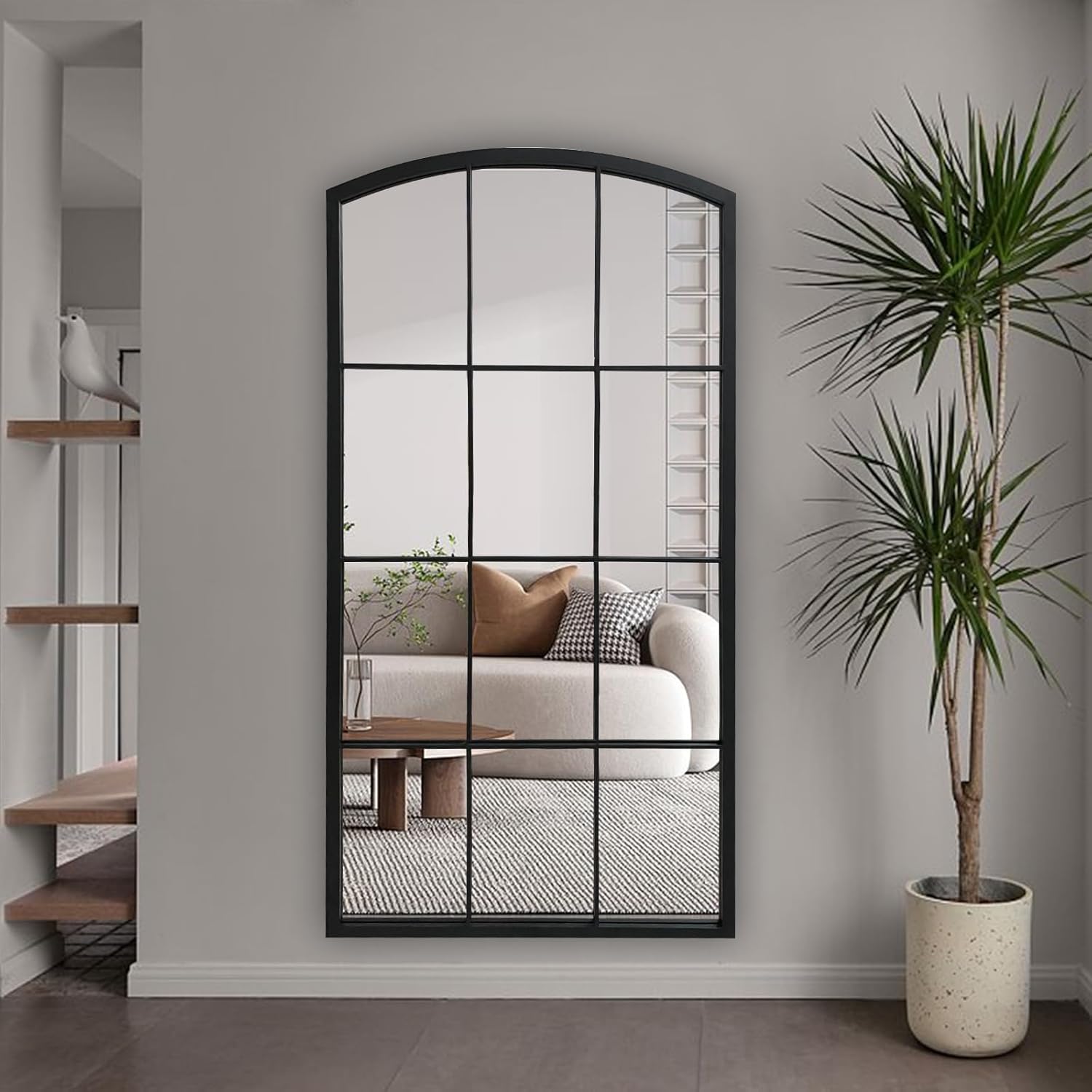 WAMIRRO Espejo alto para ventana, espejo de pared arqueado de granja, espejo de longitud completa para chimenea, entrada, pasillo, sala de estar, 24