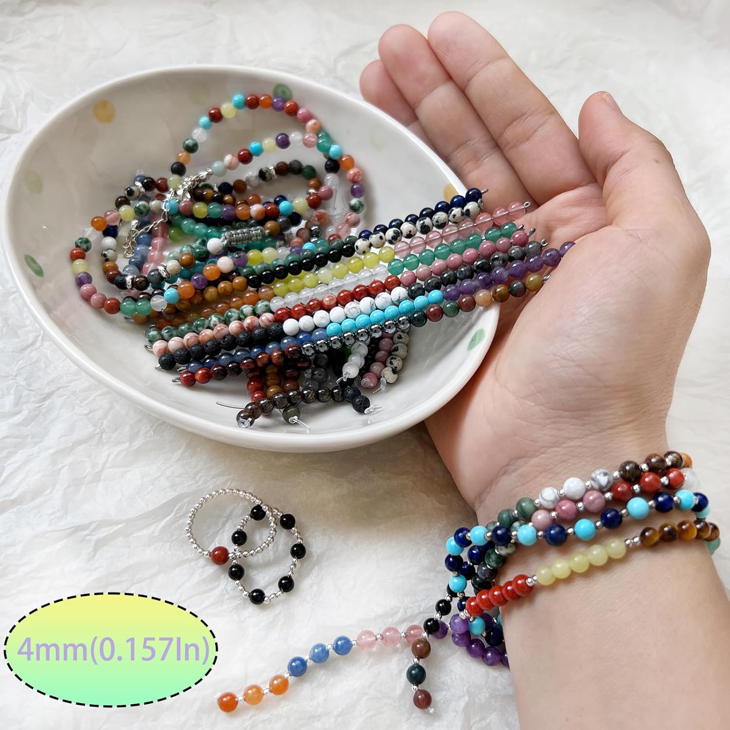Cuentas de piedra redonda natural de 0.157 pulgadas, cuentas de piedras preciosas sueltas, cuentas lisas para bricolaje para pulseras, collares,