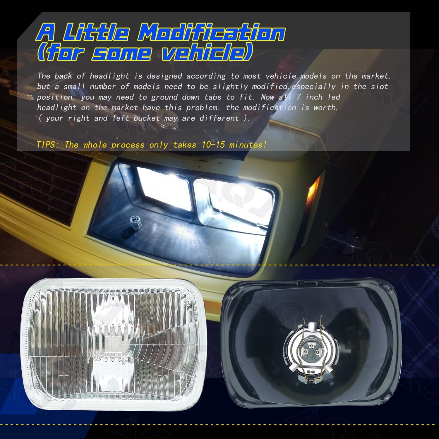Faros delanteros de 4 x 6, luces de vidrio selladas con bombillas halógenas y LED para Toyota Land Cruiser 1988 1989 1990 – H4656 H4651 +