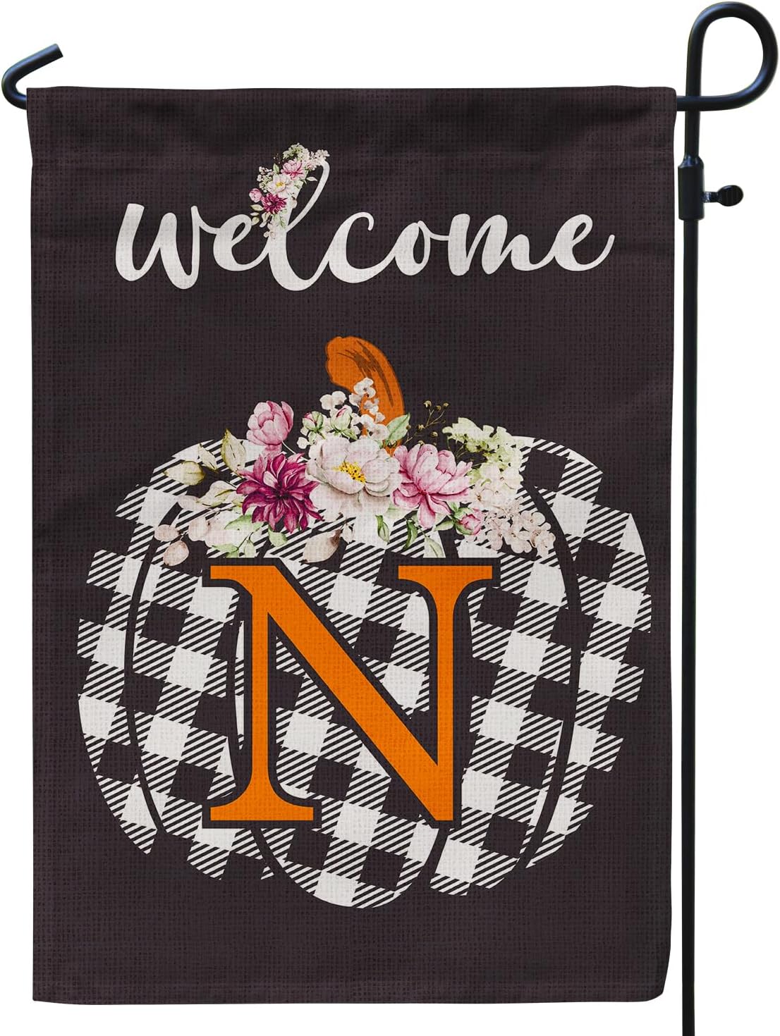 PAMBO CFA71-1N – Bandera de jardín de calabaza con monograma, bandera de otoño de 12 x 18 pulgadas, doble cara para familia, apellido, inicial,