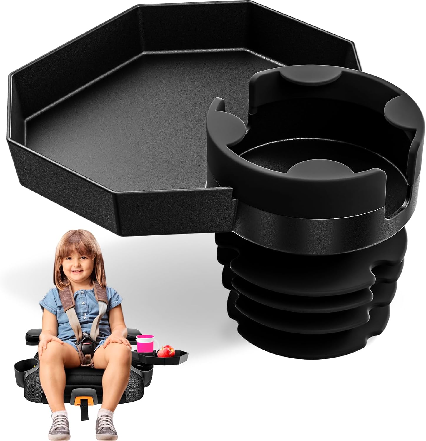 Bandeja de viaje para niños, base grande, bandeja para asiento de automóvil y portavasos de automóvil, bandeja para aperitivos, entretenimiento,