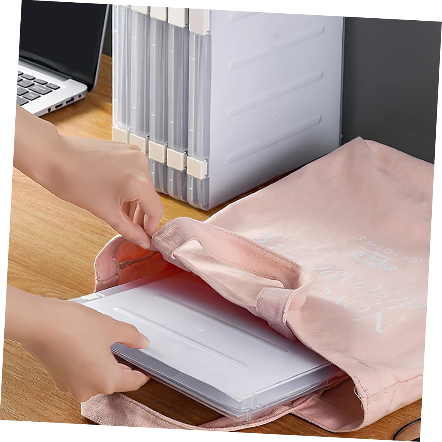 Operitacx Caja de almacenamiento de archivos de escritorio, organizador de papel de escritorio, carpeta de archivos transparente, contenedor de