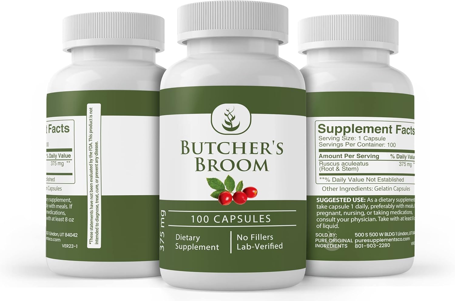 Pure Original Ingredients Escoba de carnicero, (100 cápsulas) siempre pura, sin aditivos ni rellenos, verificado por laboratorio