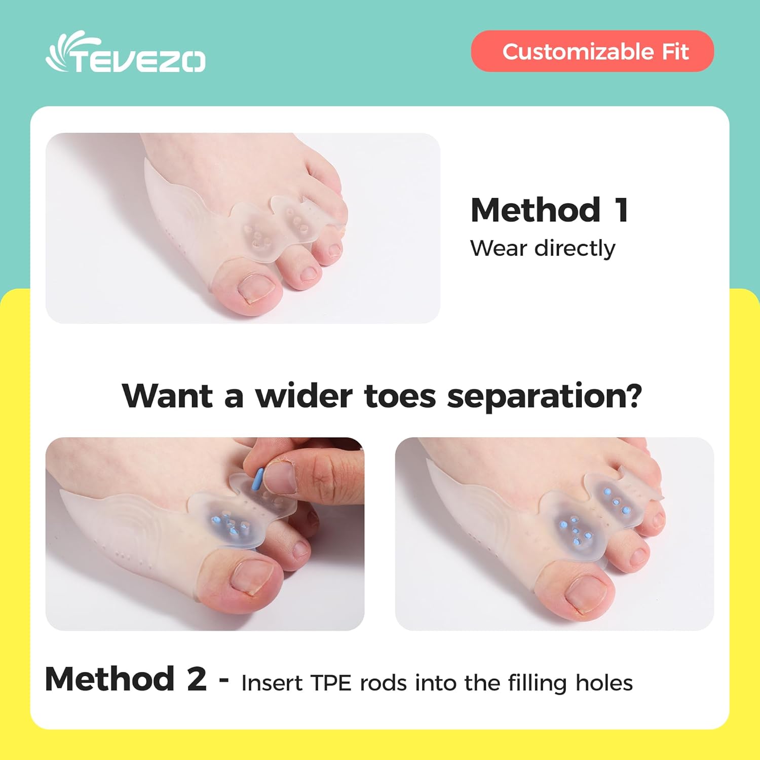 Tevezo Separadores de dedos y corrector de juanetes para hombres y mujeres, separadores de dedos, eliminadores de callos de maíz, enderezadora de