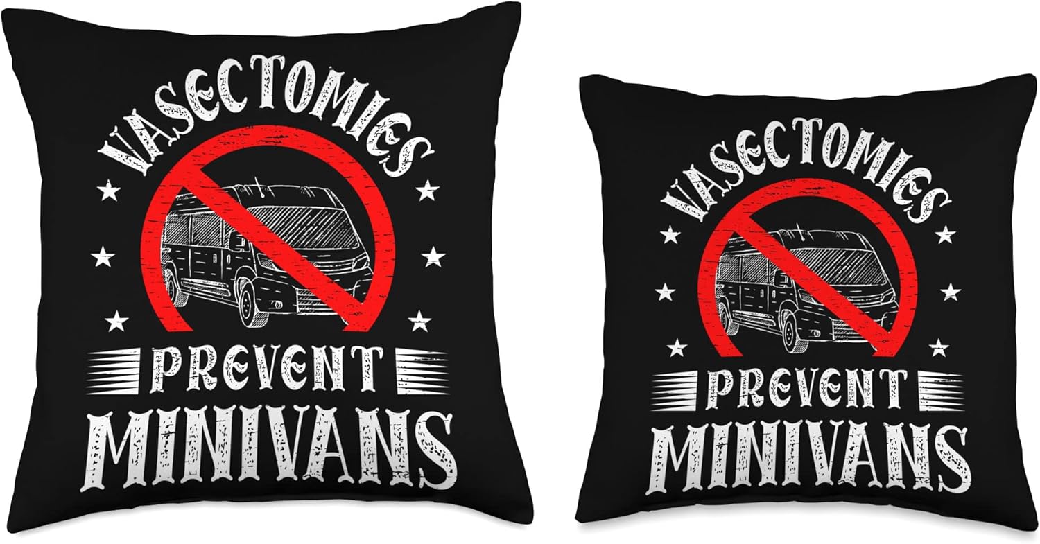 Prevent Minivans Funny Vasectomy Throw Pillow, 16×16, Multicolor