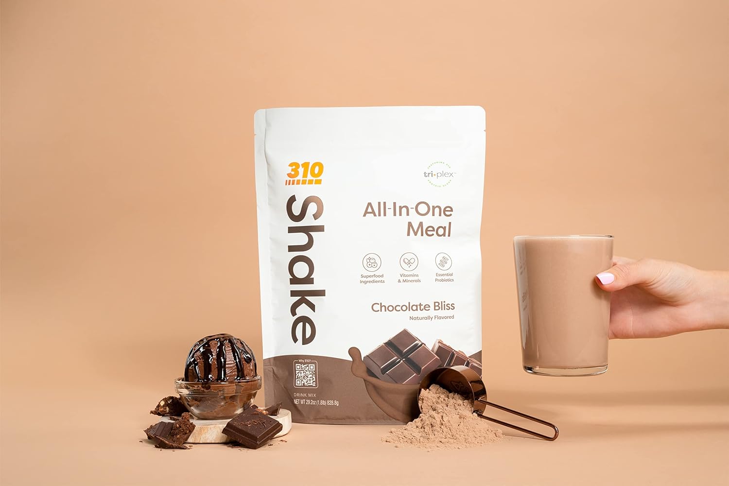 310 Nutrition Batido de reemplazo de comidas todo en uno con taza agitadora, nueva fórmula con mezcla de superalimentos veganos ricos en fibra,