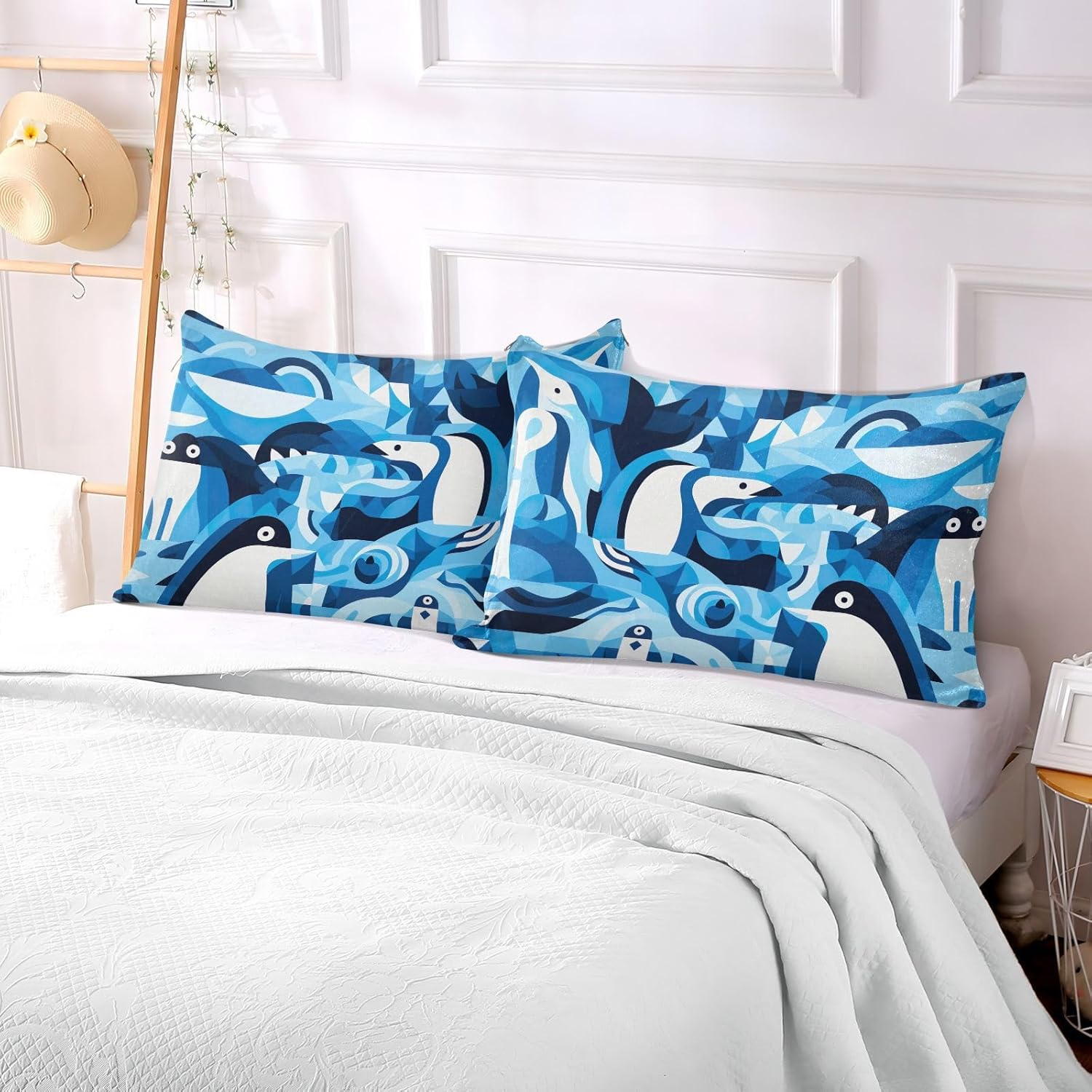 Fundas de almohada con diseño de pingüino iceberg, diseño ártico de mar azul, agradable a la piel, tamaño King, 21 x 54 pulgadas, funda de almohada