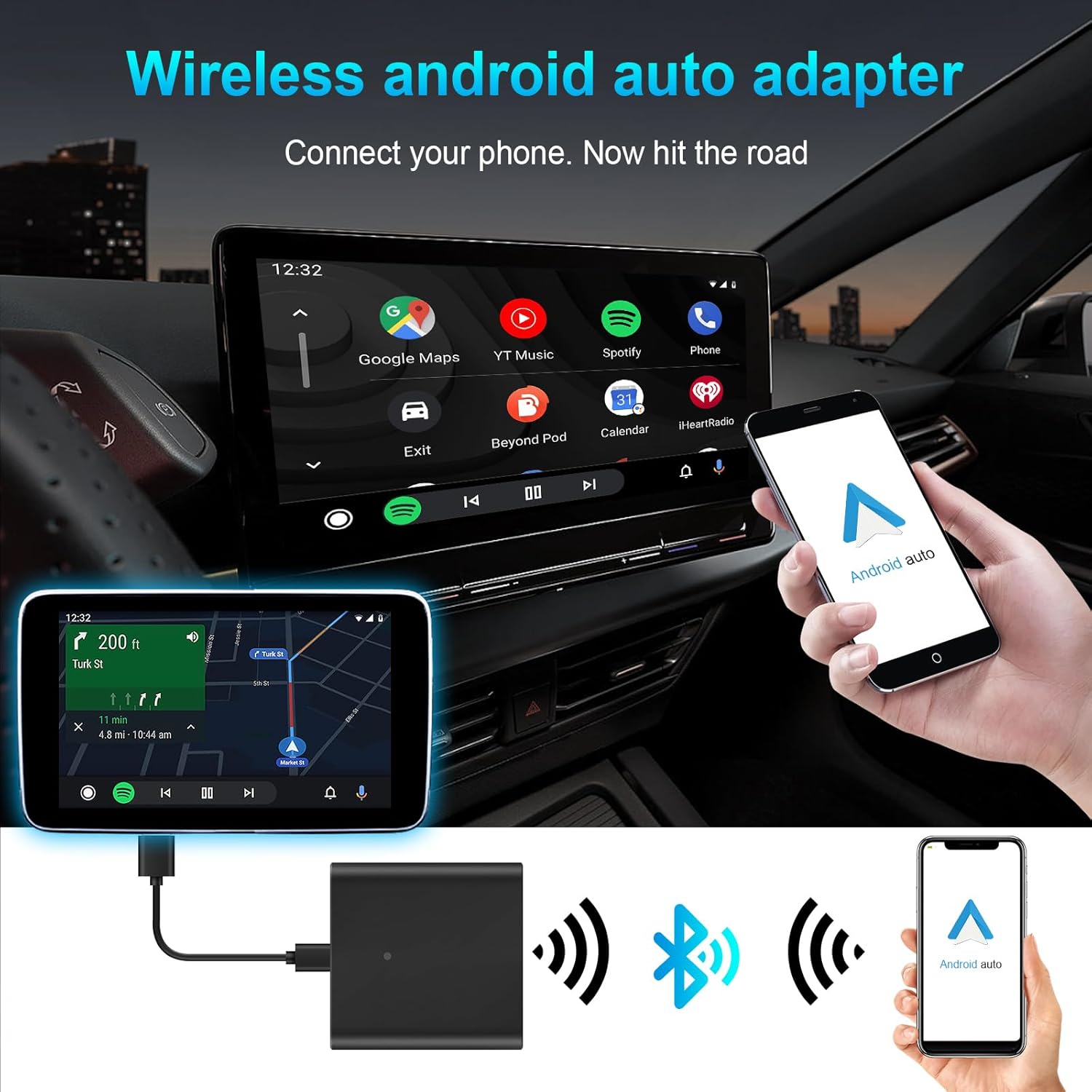 EZoneTronics OEM-Fábrica-Android-Adaptador Inalámbrico Automático,Modelos de Coche Automáticos Android con Cable Plug and Play Dos Pasos para