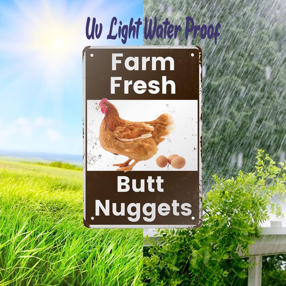 ANJOOY – Letrero de metal vintage de hojalata  Farm Fresh Butt Nuggets  Venta de huevos de pollo, mercado, granja, granero, baño, patio, regalos