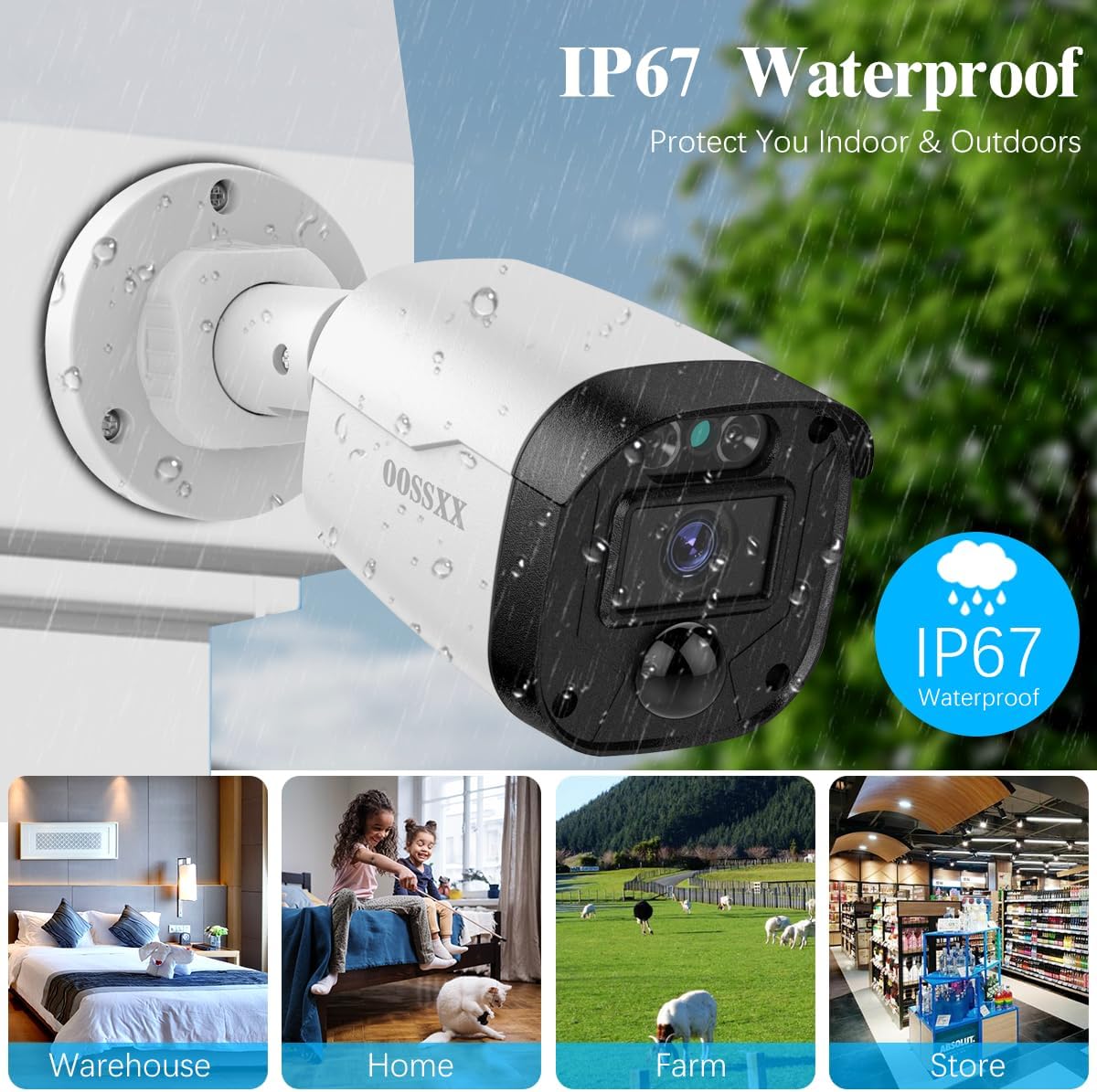 (Definición Full HD 5MP) Sistema de cámara de seguridad con cable Cámaras de videovigilancia para el hogar al aire libre Sistema de seguridad Cámara