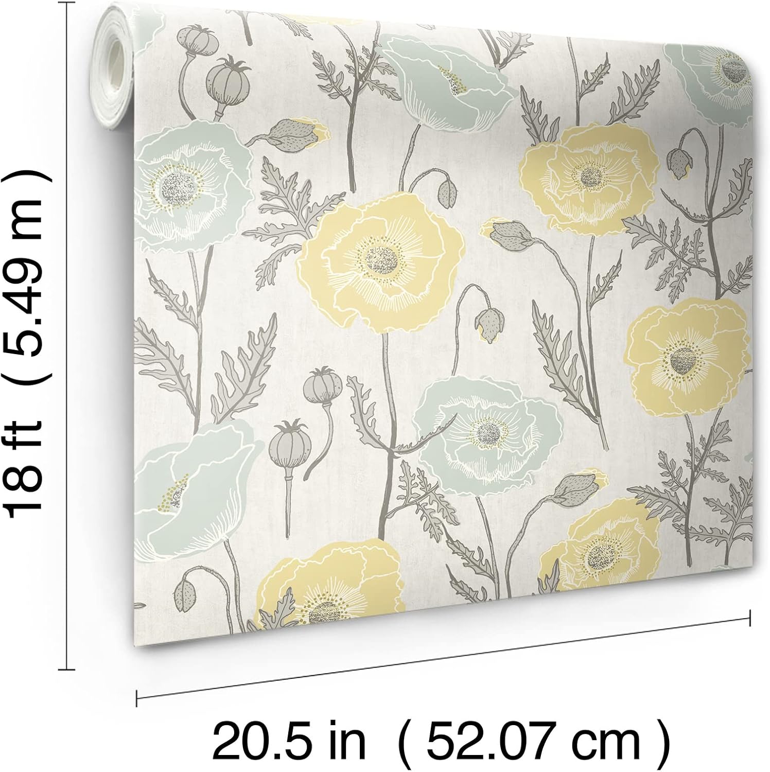 Jen Hewitt Poppy Field – Papel tapiz para despegar y pegar, color aguamarina