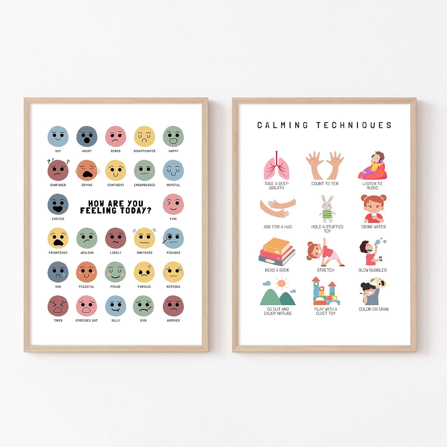 Cuadro de sentimientos para pared, lienzo de emociones tranquilas, decoración de pared para niños, impresiones de salud mental, arte de pared,
