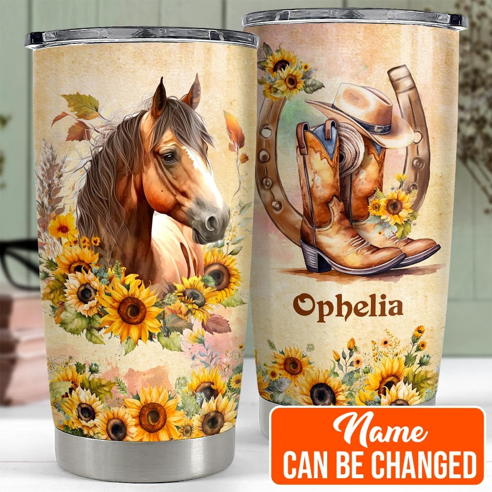 SANDJEST Vaso personalizado de acuarela de caballo de 20 onzas, 30 onzas, vasos aislados con tapa, taza de viaje para café, taza para mujeres y