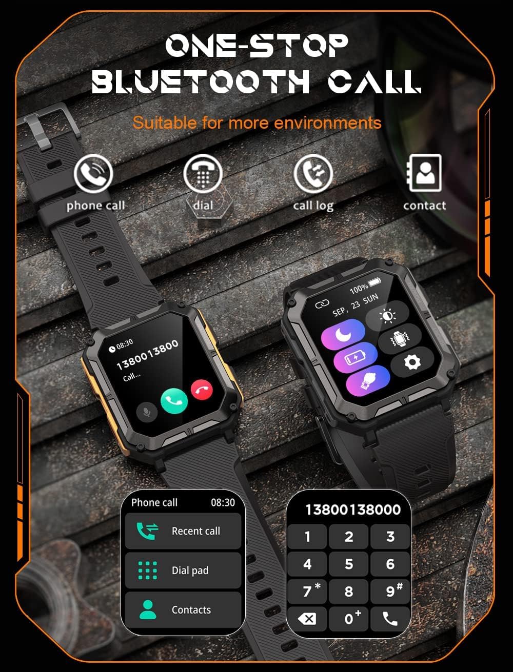 Relojes inteligentes militares de 1.83 pulgadas para hombres, reloj táctico de presión arterial, hacer y responder llamadas, contador de pasos con
