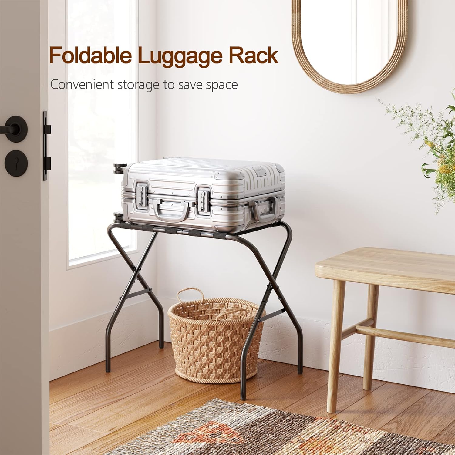 AMHANCIBLE Luggage Rack, Foldable Suitcase Stands Set of 2, Metal Luggage Holder for Guest Room, Bedroom, Hotel, Holds up to 110 lb, Easy Assemble,