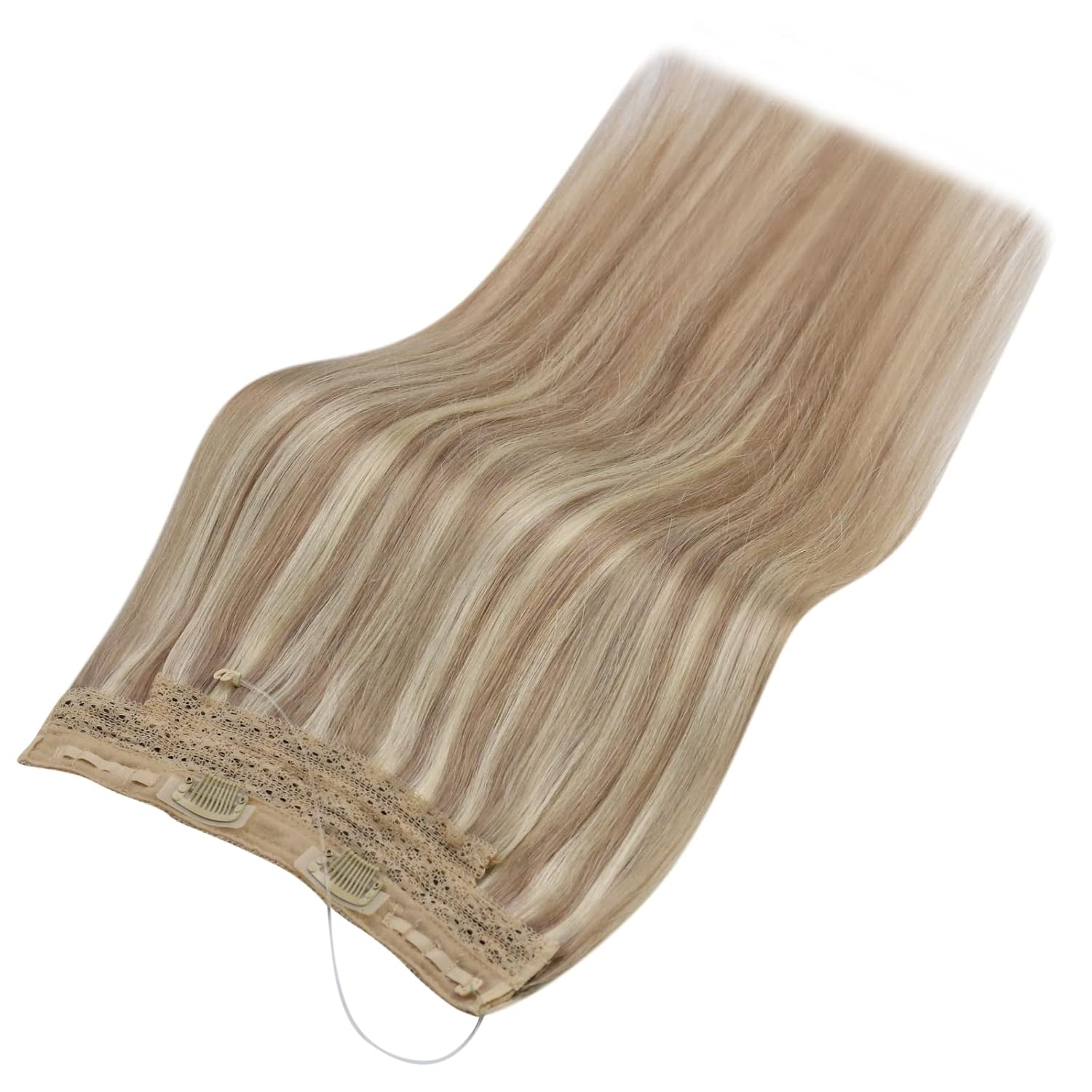 Sunny – Extensiones de cabello humano real rubio con reflejos secretos #18613, extensiones de Hilo milagroso, extensiones de cabello humano con hilo