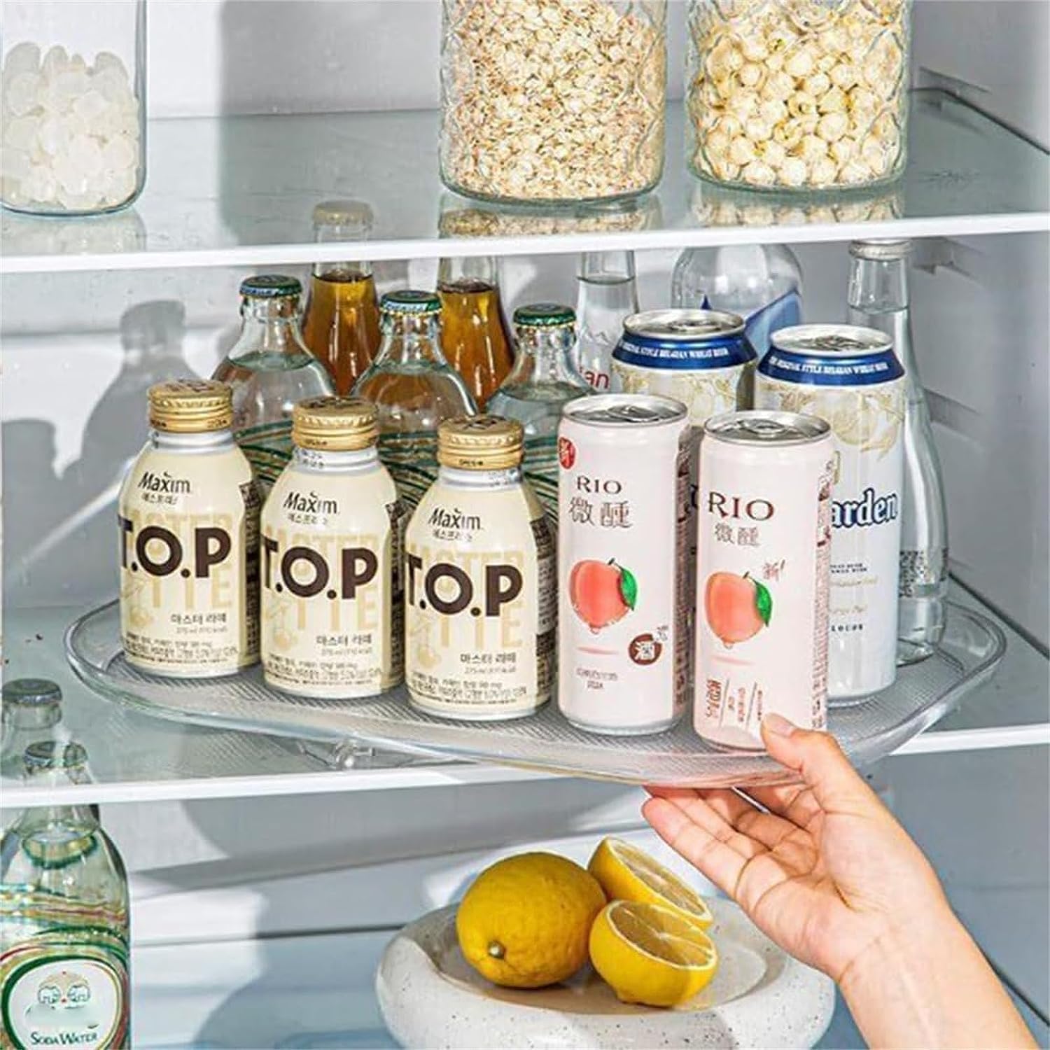 Lazy Susan – Organizador de tocadiscos para refrigerador, organizador de despensa, organizador de cocina, organizador rectangular transparente para