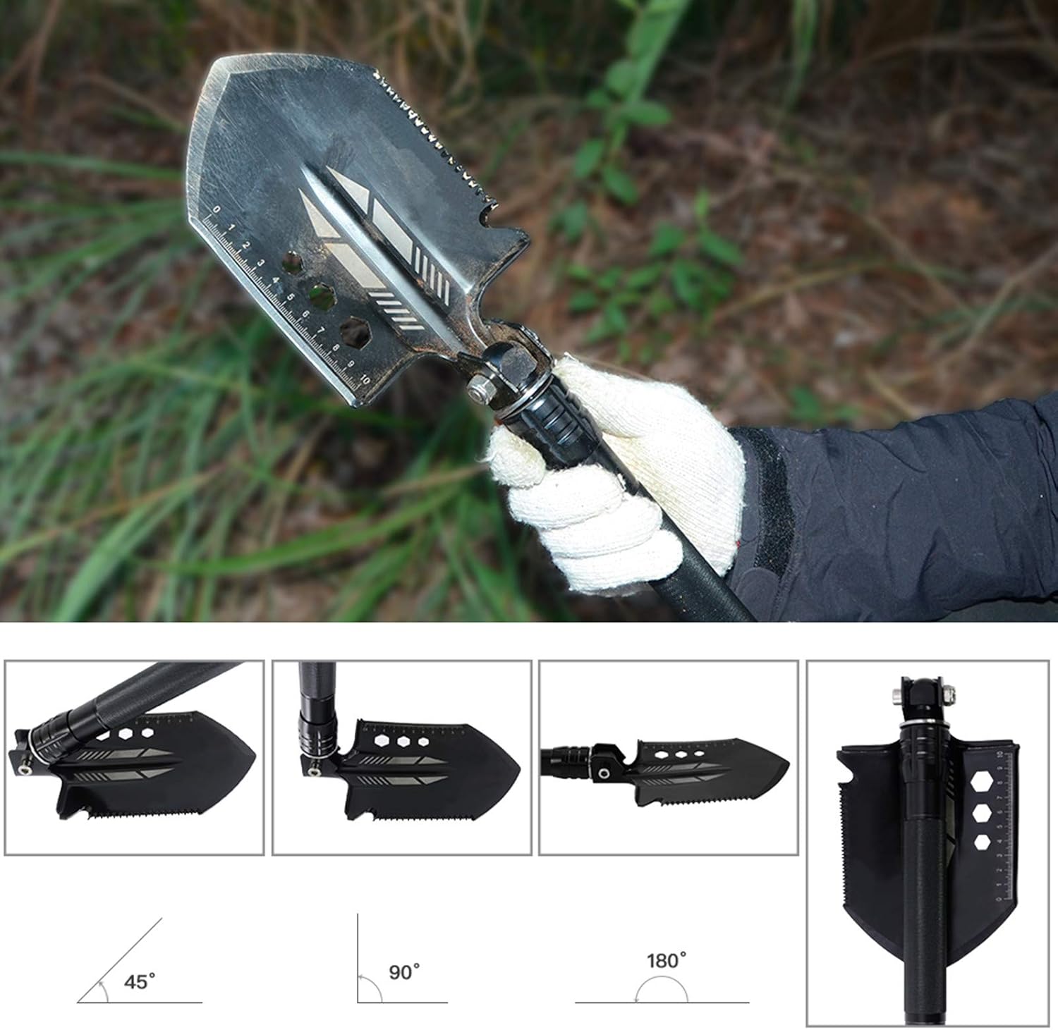 Camping Folding Shovel Survival Tool with Carrying Pouch Military Shovel Multitool for Car Emergency Camping Hiking Backpacking Fishing Gardening