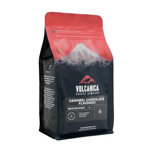 Volcanica Coffee, Café con sabor a chocolate caramelo, grano entero, tostado fresco, 16 onzas Volcanica Coffee, Café con sabor a chocolate caramelo, grano entero, tostado fresco, 16 onzas