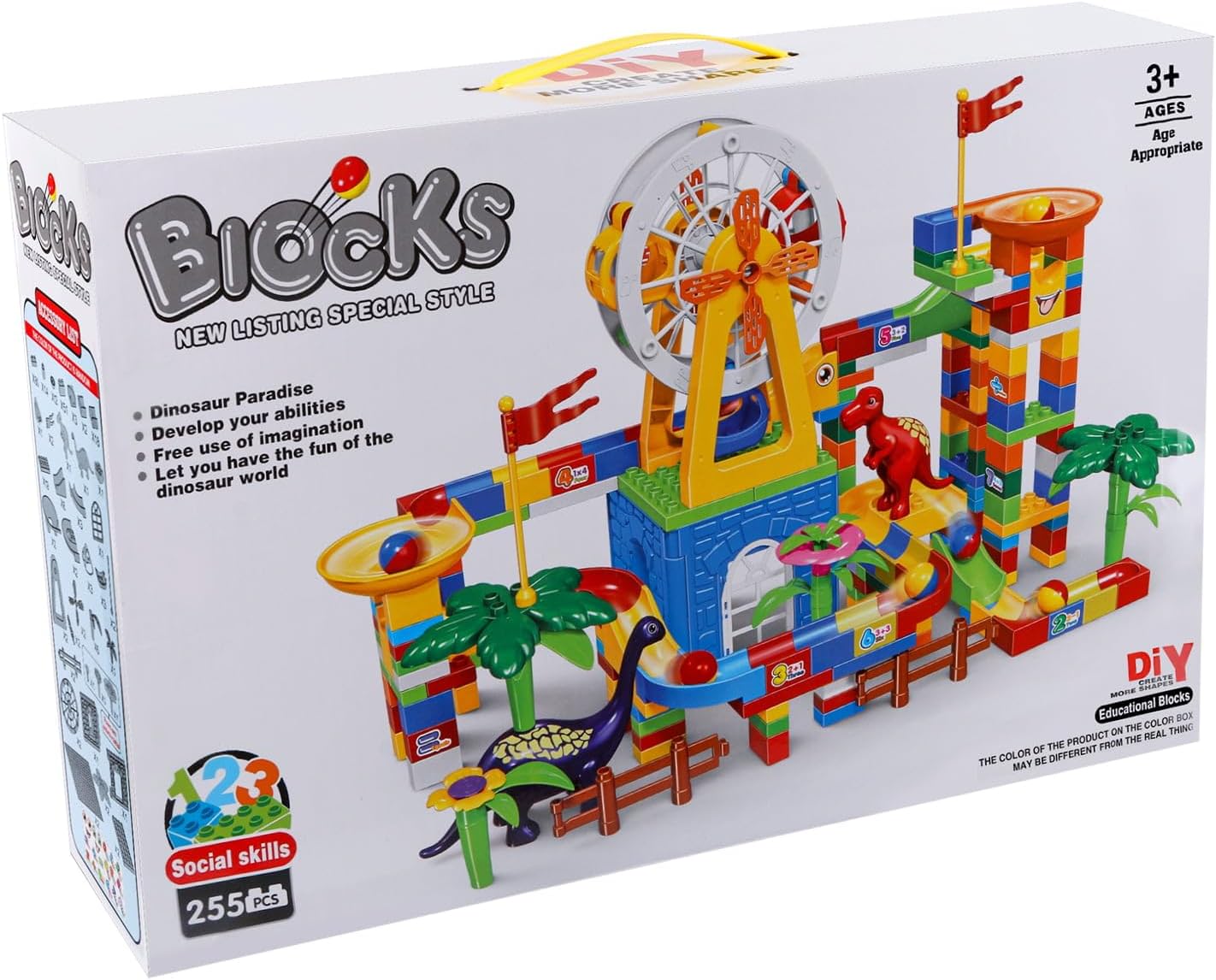 Marble Run Big Building Blocks, 255 piezas, pista de carreras para niños, juguete educativo STEM para niños de 3 a 8 años, juguetes de Navidad para