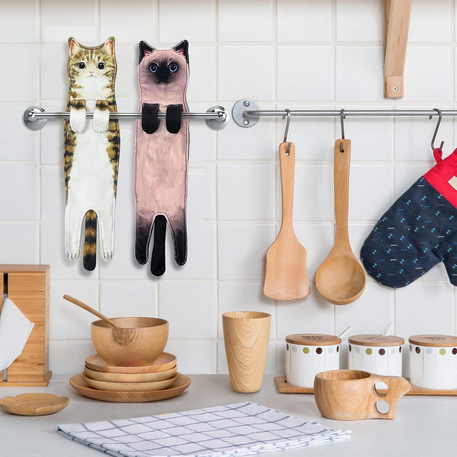 PAT JUUMG Divertidas toallas de mano de gato para baño, cocina, toalla de gato, bonitas toallas decorativas para colgar, súper absorbentes, suaves,