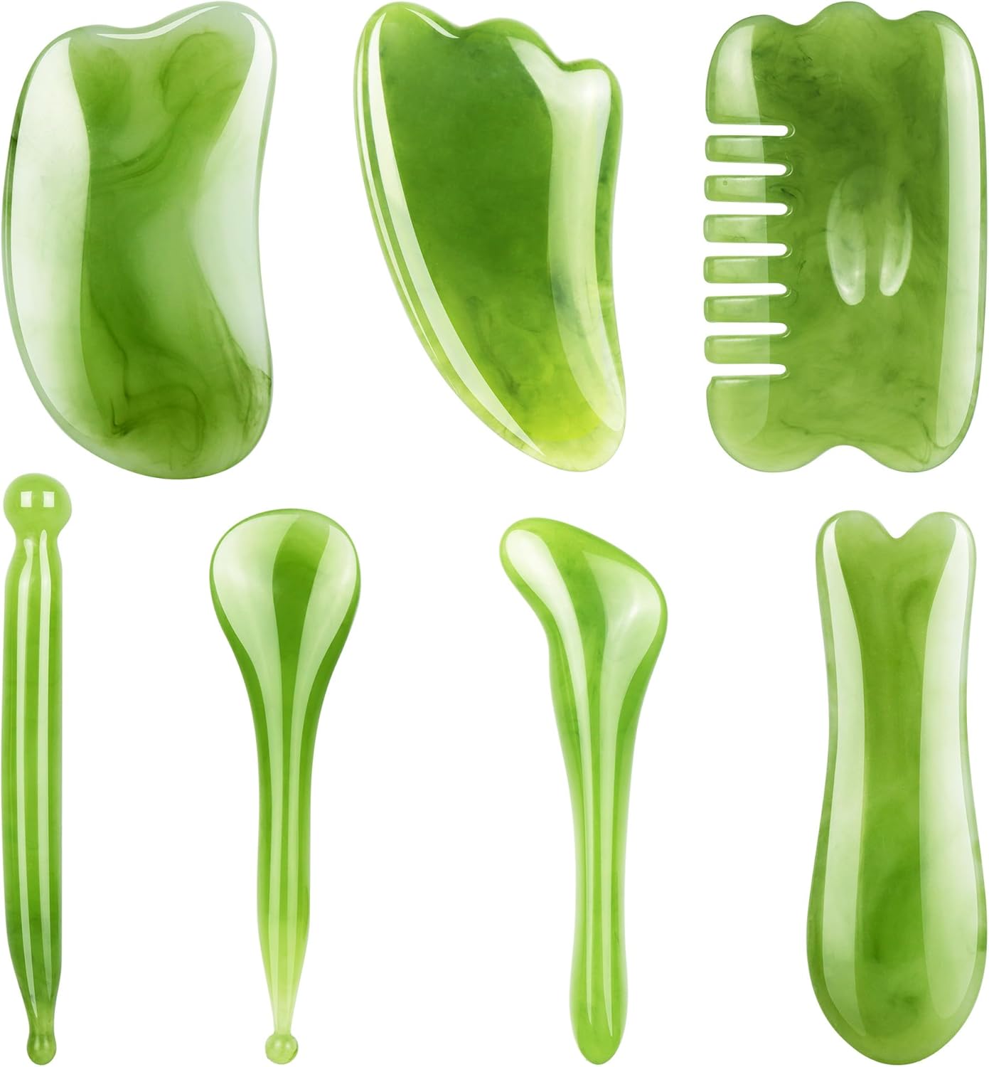 7 herramientas de masaje Gua Sha, herramienta de masaje GuaSha de resina natural, juego de herramientas de masaje para liberación de cara, espalda y