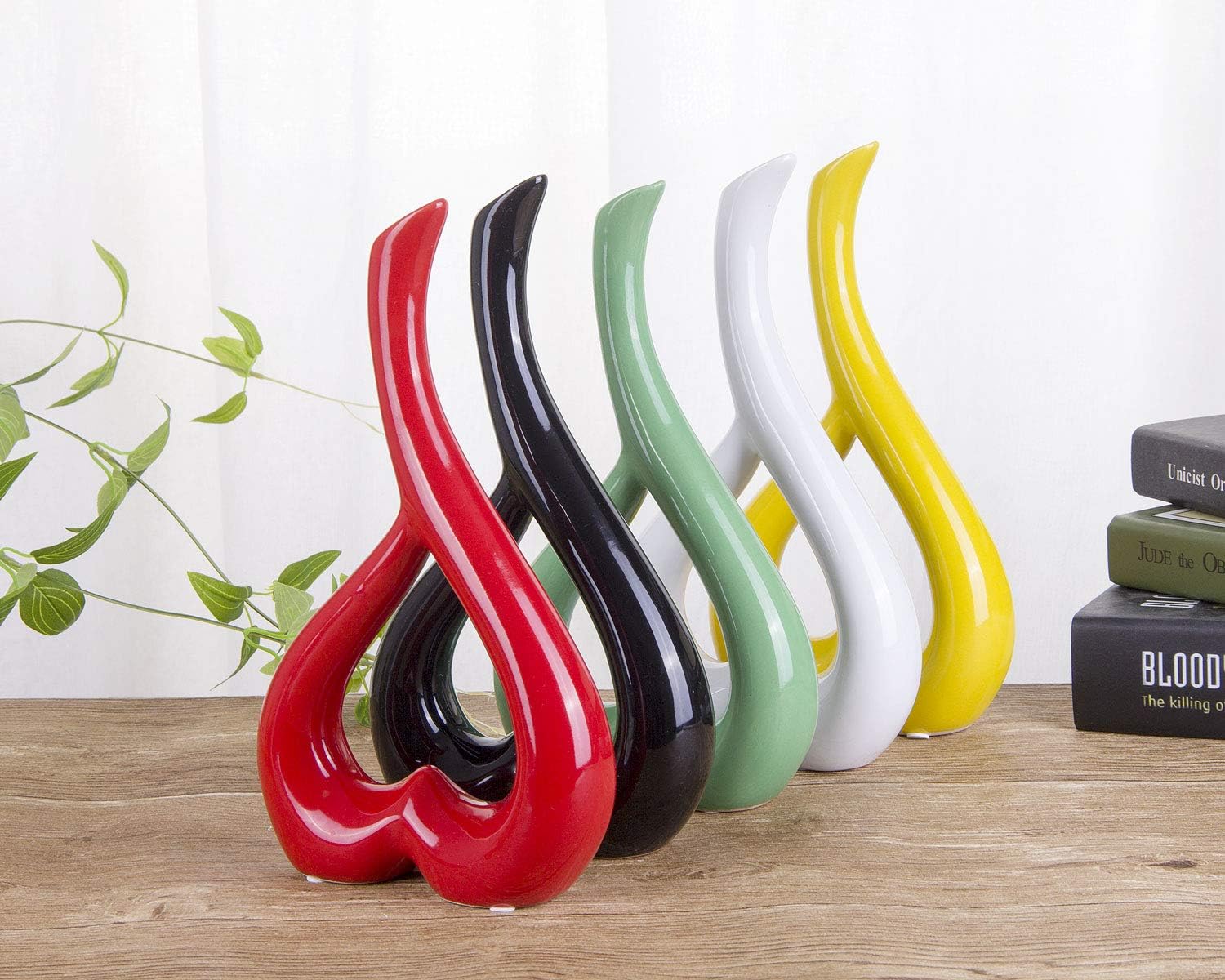 VanEnjoy Estatuas de cerámica en forma de corazón verde del florero de 10 pulgadas, decoración casera decorativa del florero que amueblan la cerámica