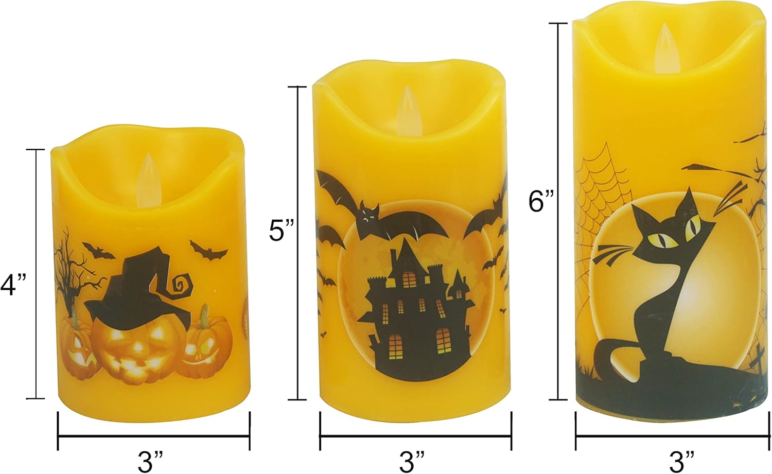 7LinRay Velas parpadeantes sin llama de Halloween con control remoto y temporizador, velas LED de cera real que funcionan con pilas, con calabaza,