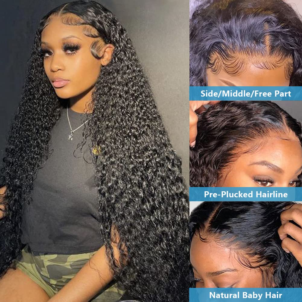 Peluca de cabello humano ondulado profundo con encaje frontal de 13 x 4 para mujeres negras, peluca de cabello humano prearrancado con abuelitos,