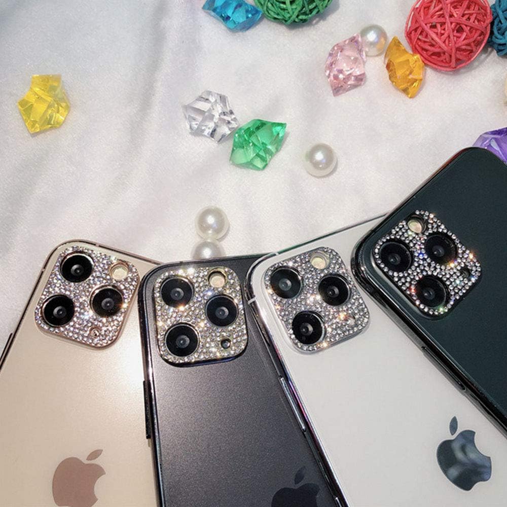 GSRYPC Paquete de 2 protectores de lente de cámara para iPhone 12 Pro Max, adhesivo con purpurina 3D con diamantes (oro rosa)