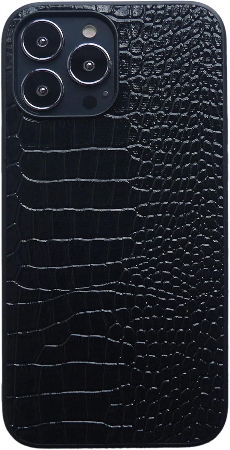 Funda para iPhone 13 Pro Max para mujer, funda de piel sintética de cocodrilo, moda clásica para iPhone13 Pro Max de 6.7 pulgadas, color negro