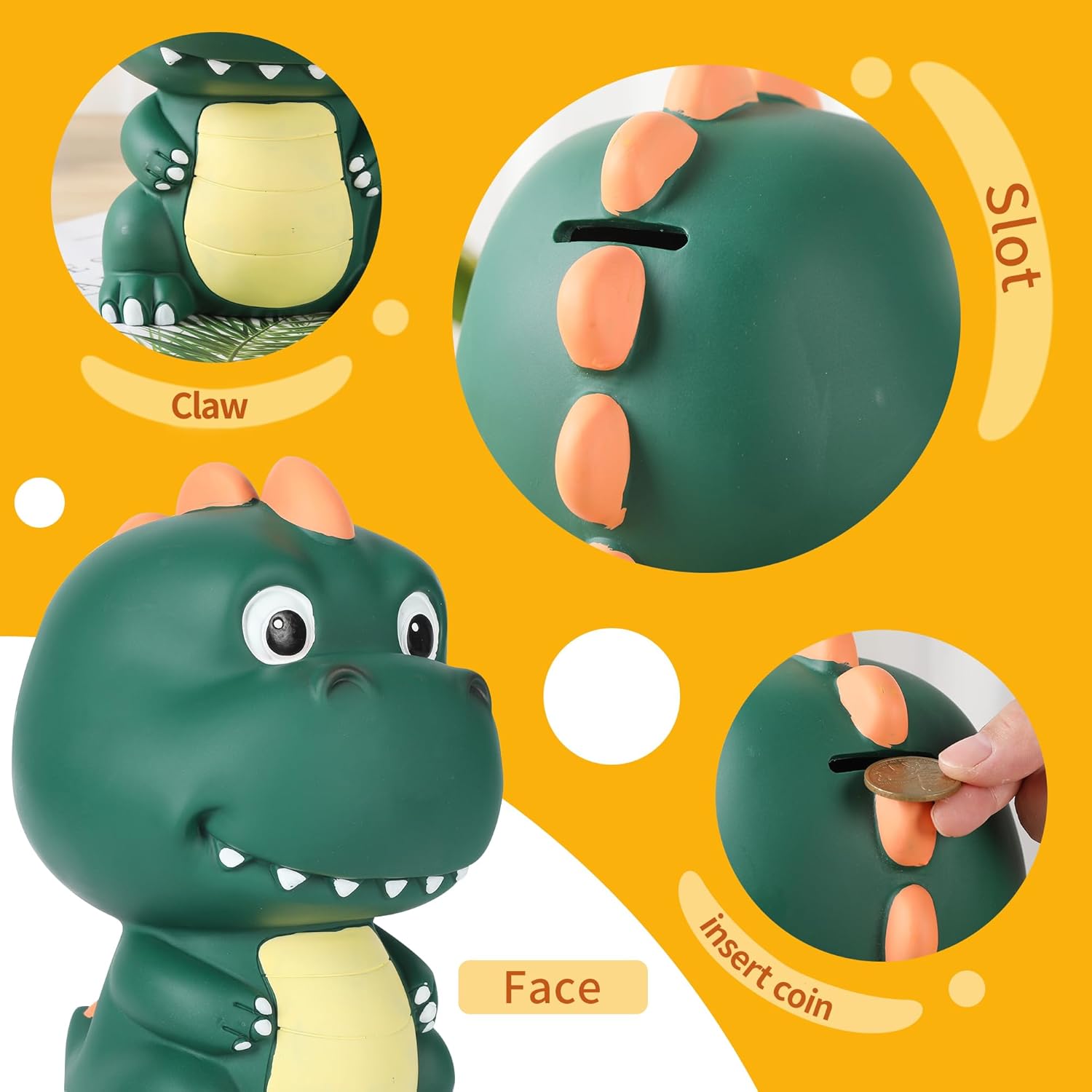 H&W Banco de dinero de dinosaurio con bonita cabeza grande, alcancía de tiranosaurio Rex inastillable, primer banco de monedas, el mejor cumpleaños