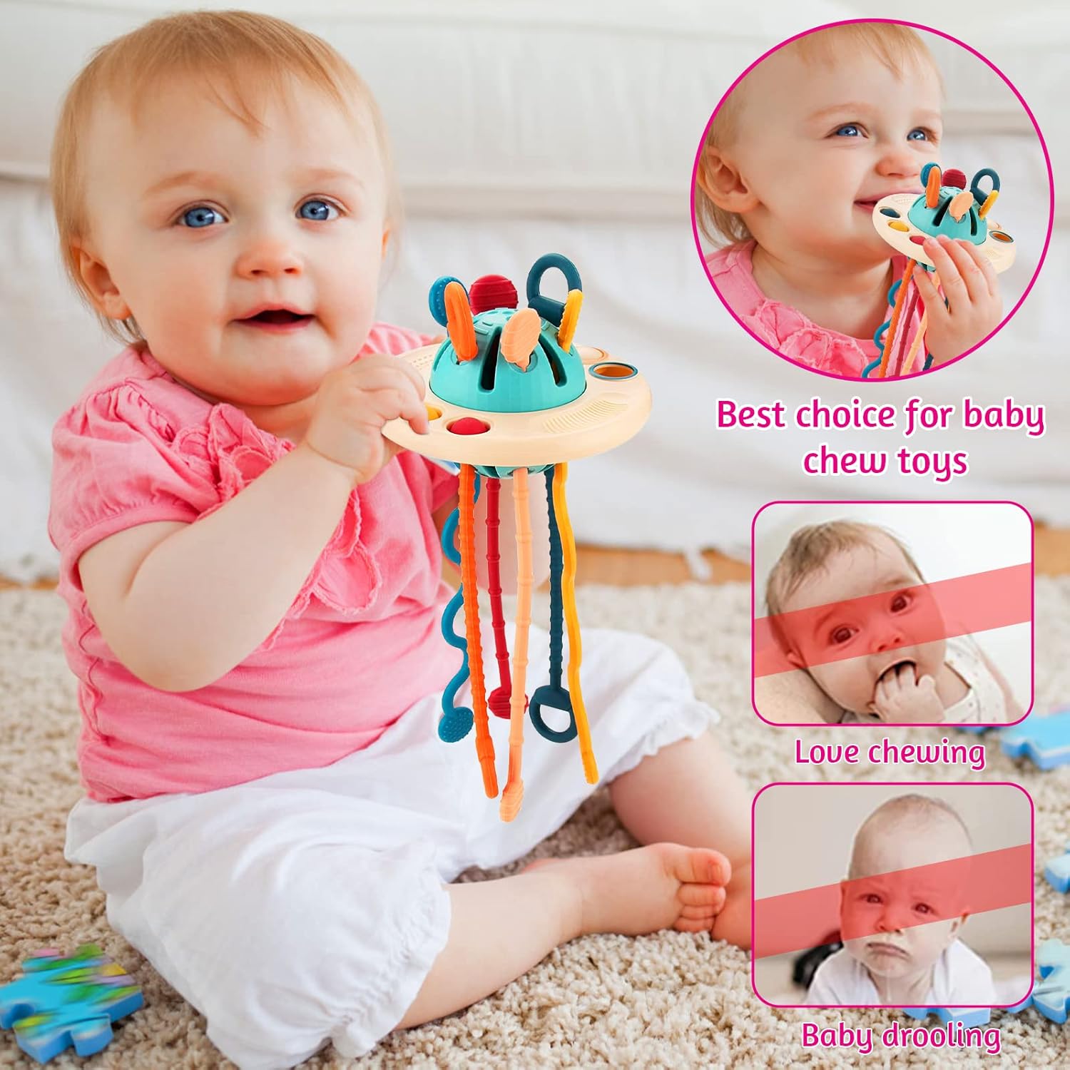 Juguetes sensoriales para bebés, Montessori Pull String Airplane Travel Toys para niños pequeños de 1 a 3 años, juguetes Montessori para bebés de 6