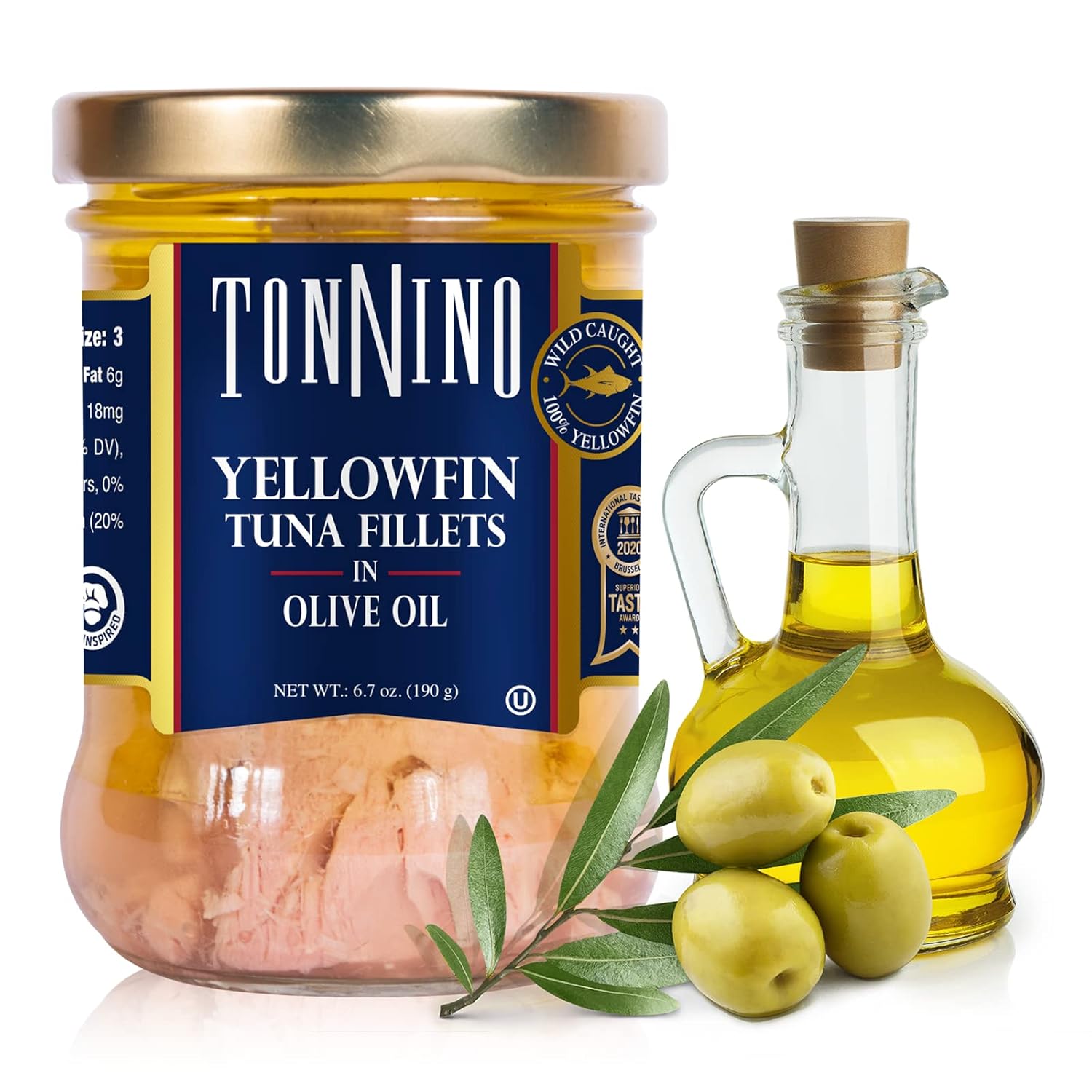 Tonnino Paquete de atún aleta amarilla y albacoa aleta amarilla baja en calorías, sin gluten en aceite de oliva, 6.7 oz (paquete de 6) y palo y
