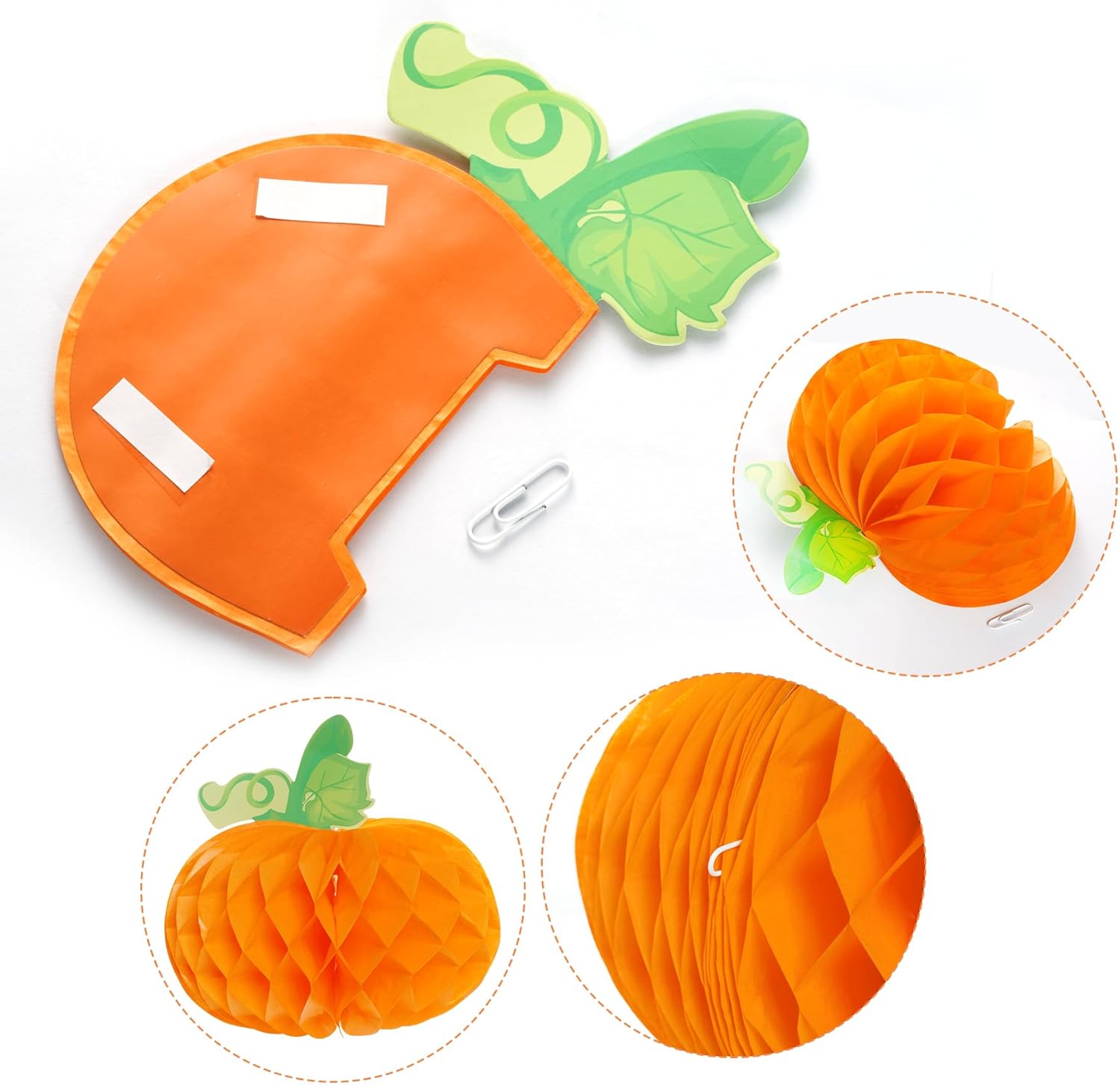 Sucrain 12 calabazas de panal 3D de calabaza de papel de seda para Halloween, fiesta de Acción de Gracias, suministros de festival de otoño (naranja)