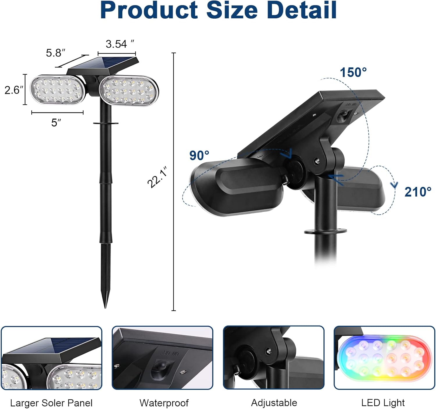 EMANER Solar Outdoor Spot Lights, RGB Solid Color+Multicolor Changing, Solar Spotlight Keep On, Dusk to Dawn Pathway Stake Light Waterproof for
